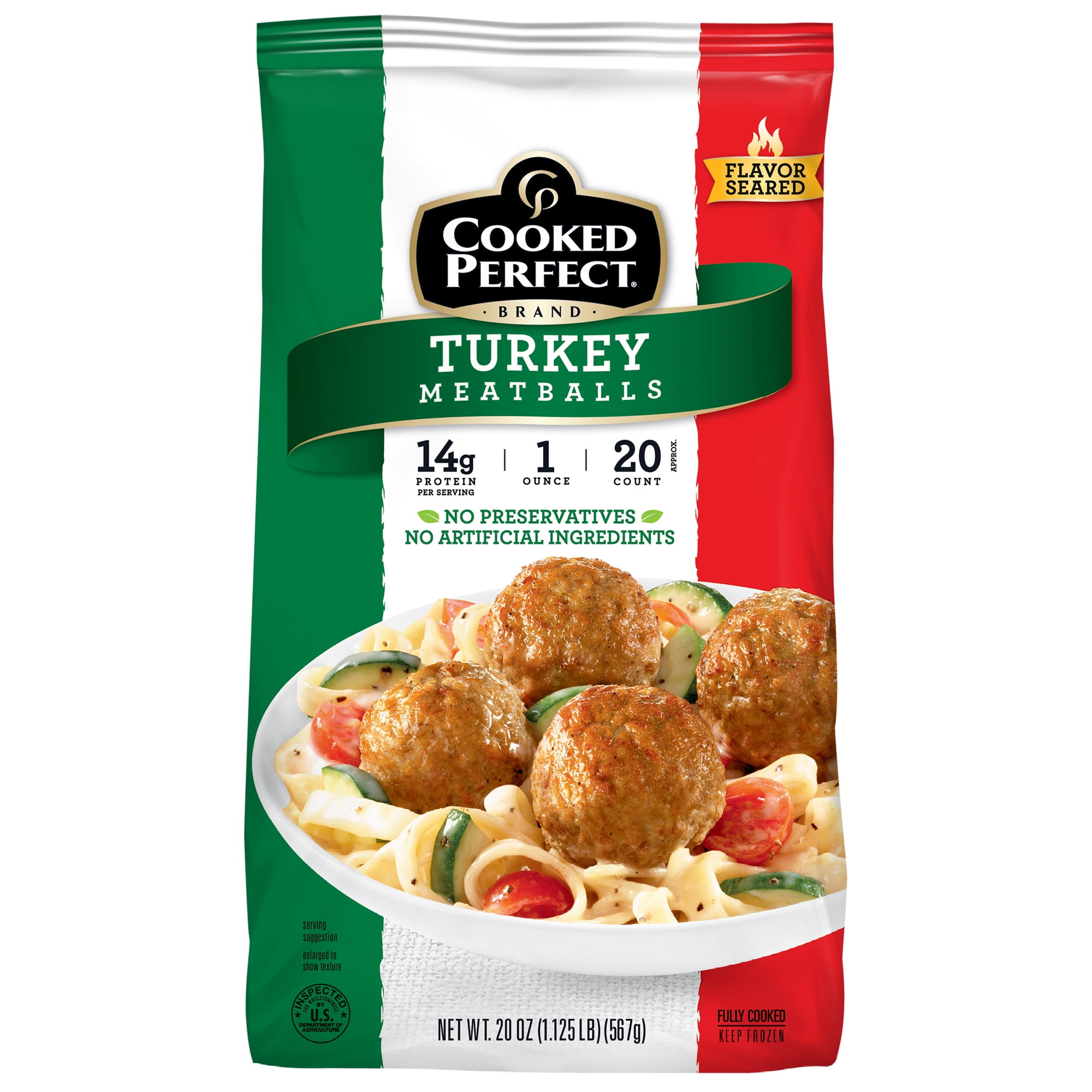 Cooked Perfect Frozen Turkey Meatballs, 20 oz Bag