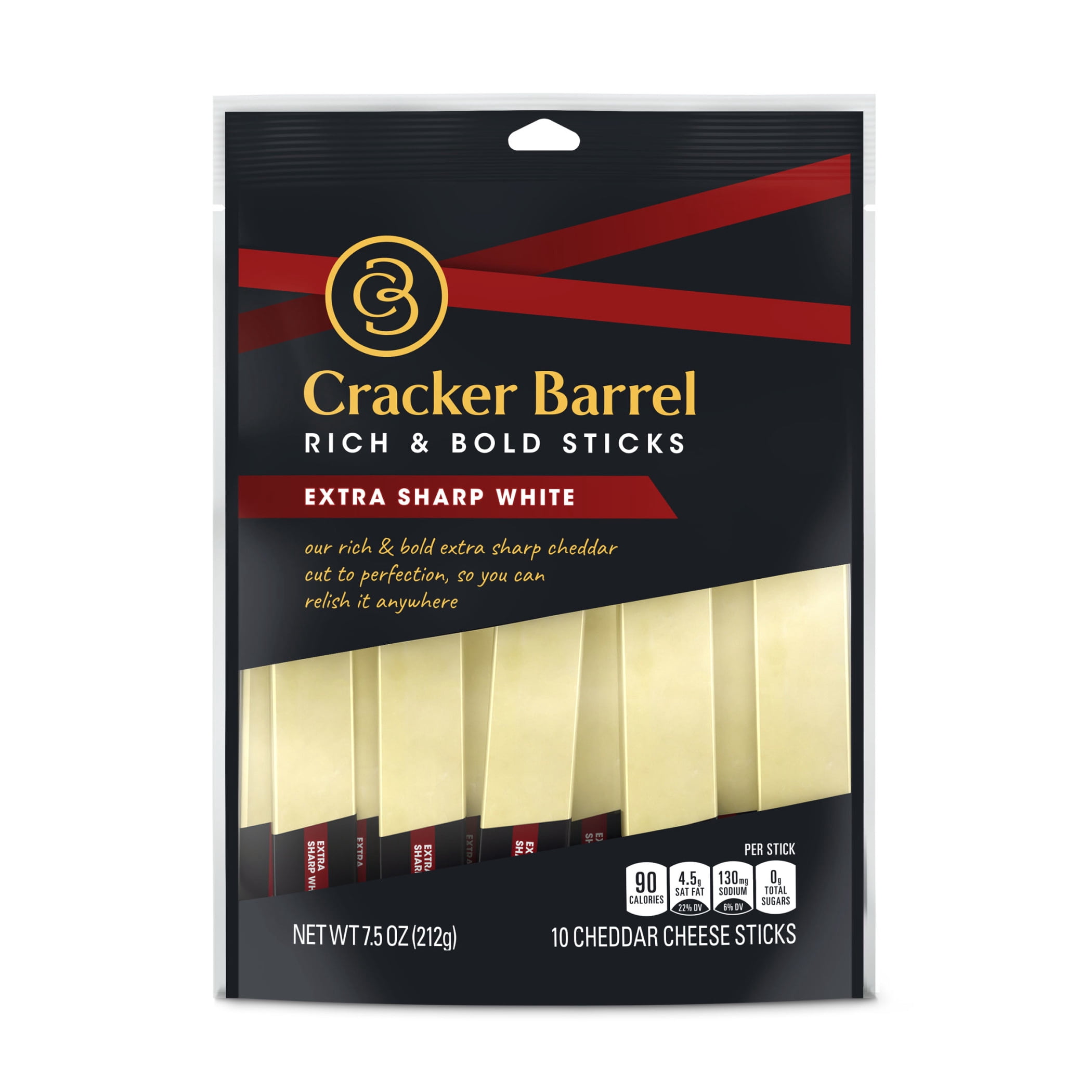 Cracker Barrel Extra Sharp White Cheddar Cheese Snacks, 10 Count Sticks