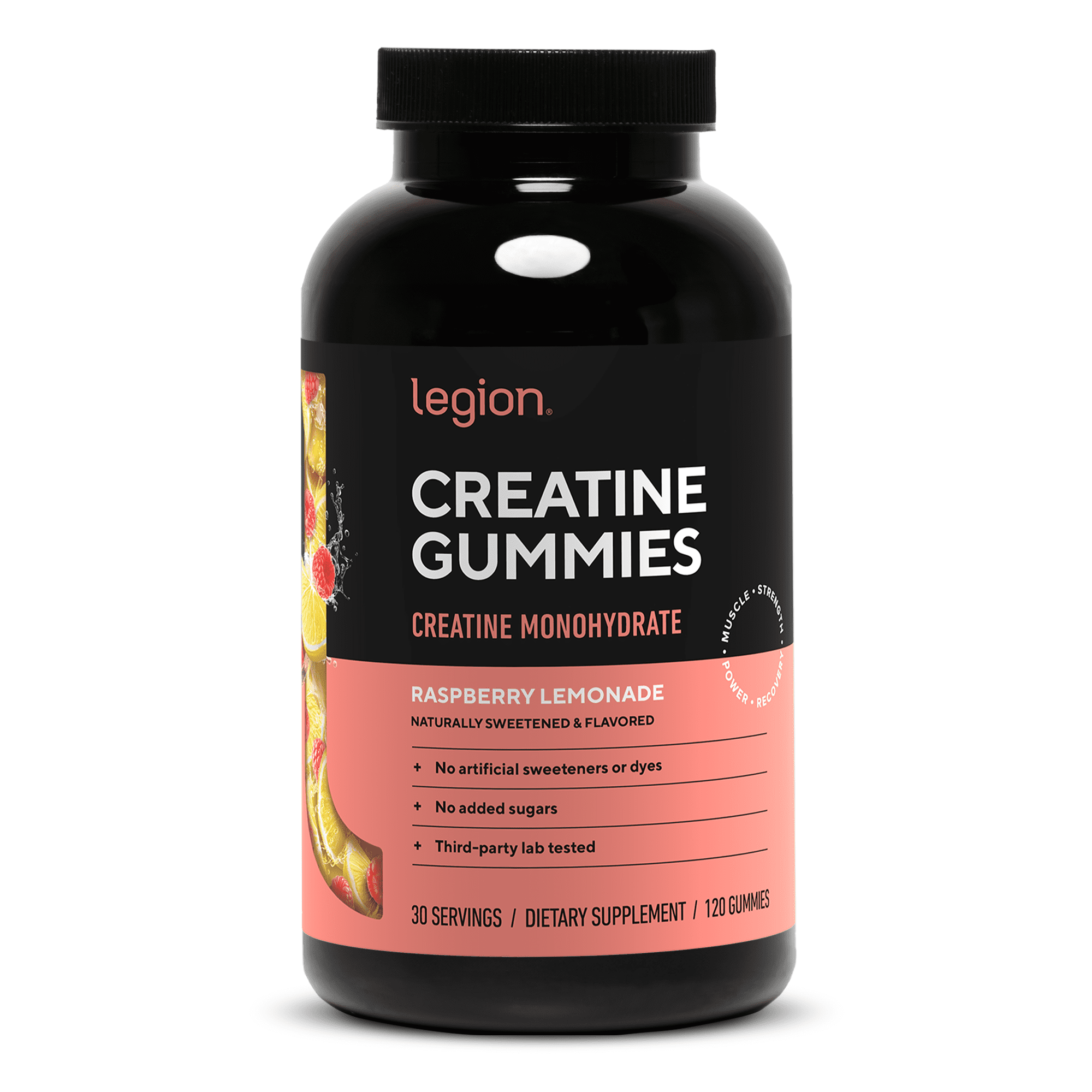 Legion Creatine Monohydrate Gummies for Men & Women, Raspberry Lemonade, 5g Creatine Per Serving, Zero Sugar, 120 Count, 30 Servings
