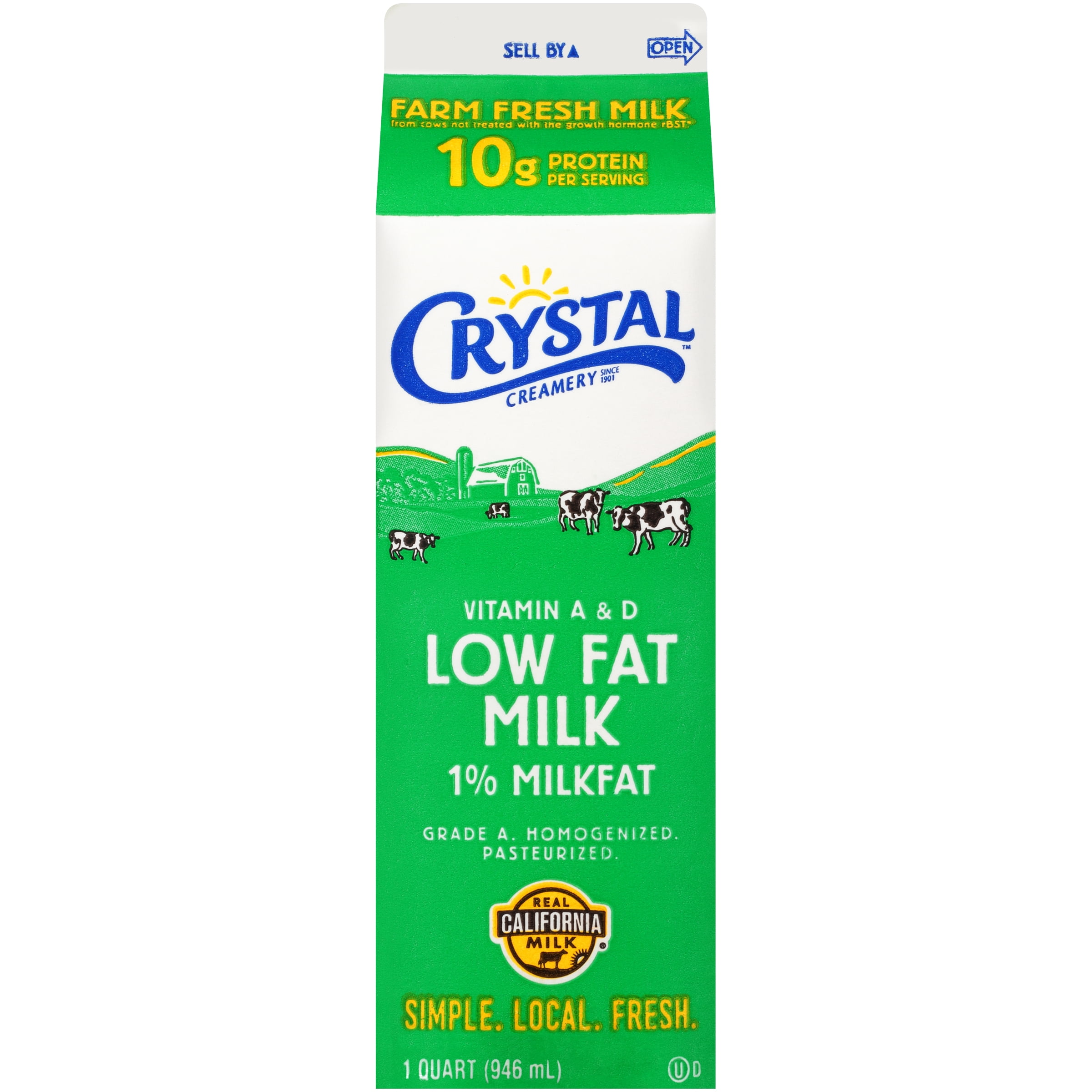 Crystal Creamery 1% Low-Fat California Milk, 32 oz Carton, Fresh Taste