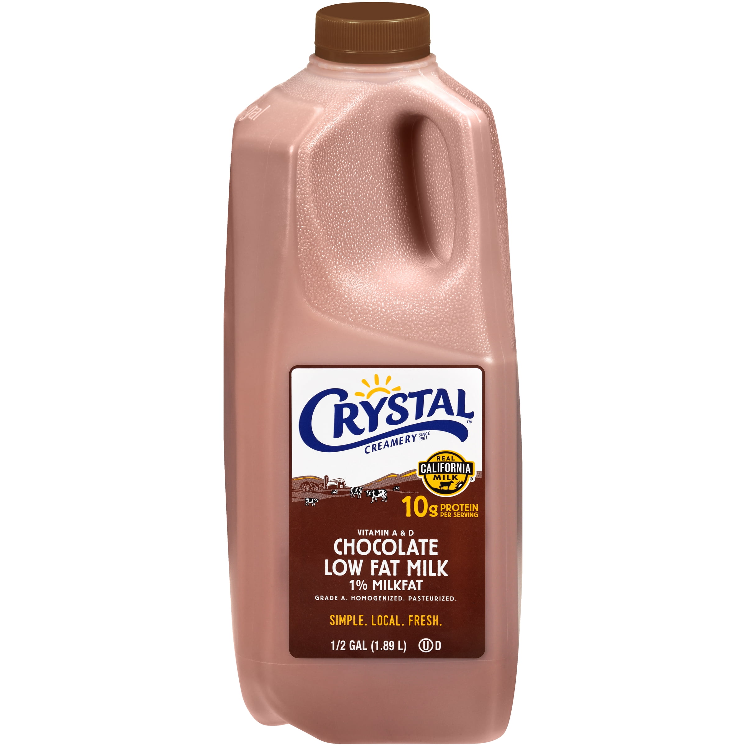 Crystal Creamery, Fresh, Real California Milk, 1% Milkfat Low-Fat Chocolate Milk, Half Gallon