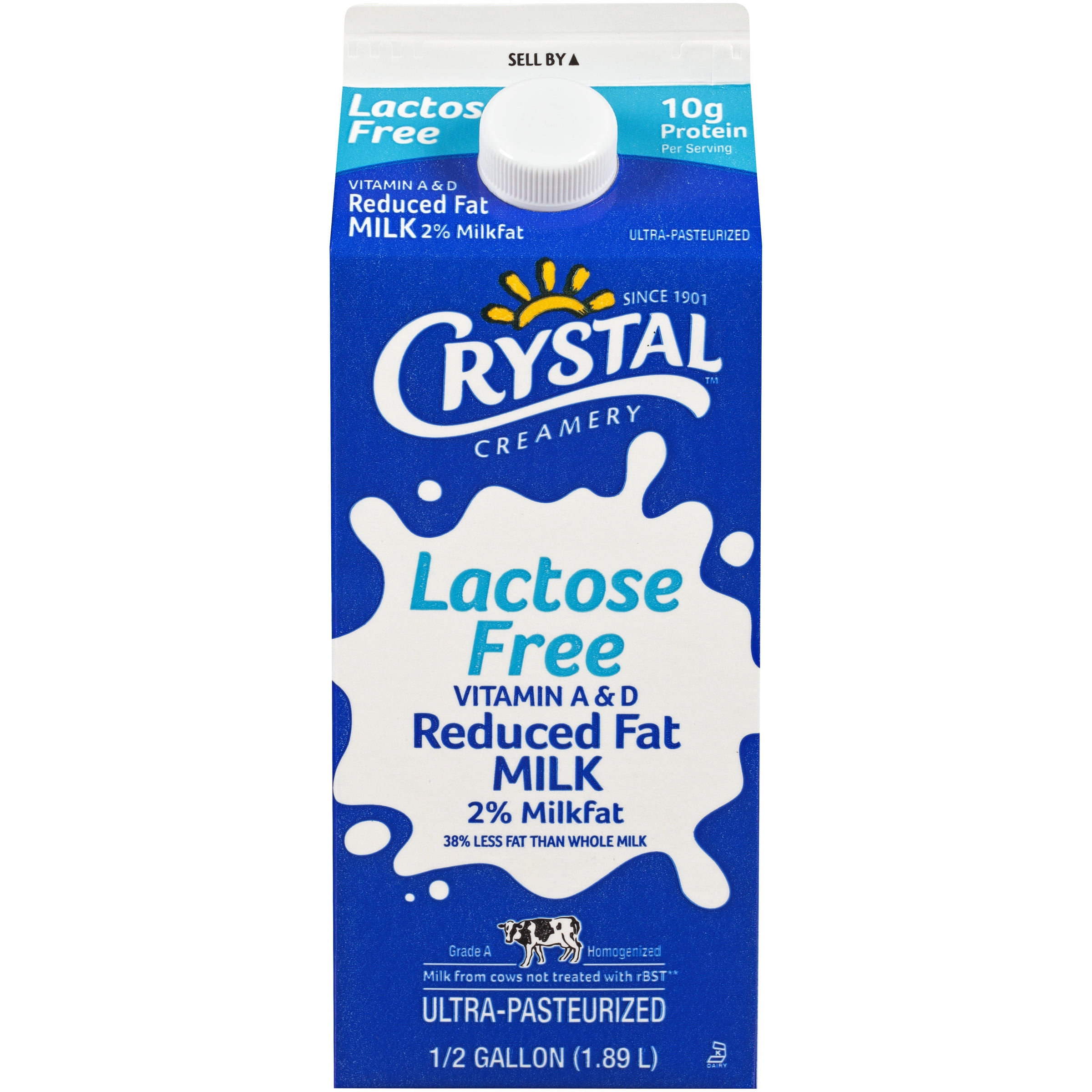 Crystal Creamery Lactose Free Reduced Fat Milk with Vitamin A & D, 0.5 Gallon Carton