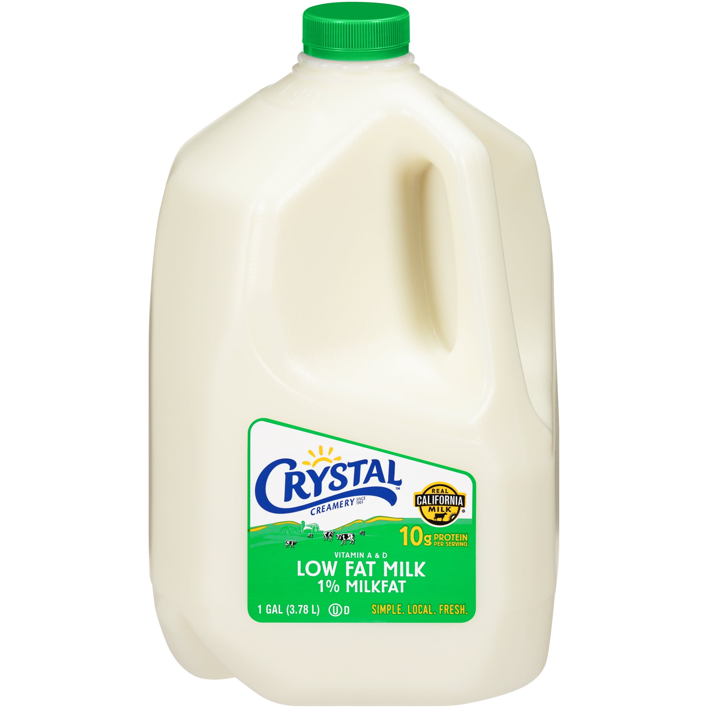 Crystal Creamery 1% Low Fat Milk, Real California, Gluten Free, Gallon 128 fl ozPlastic Jug