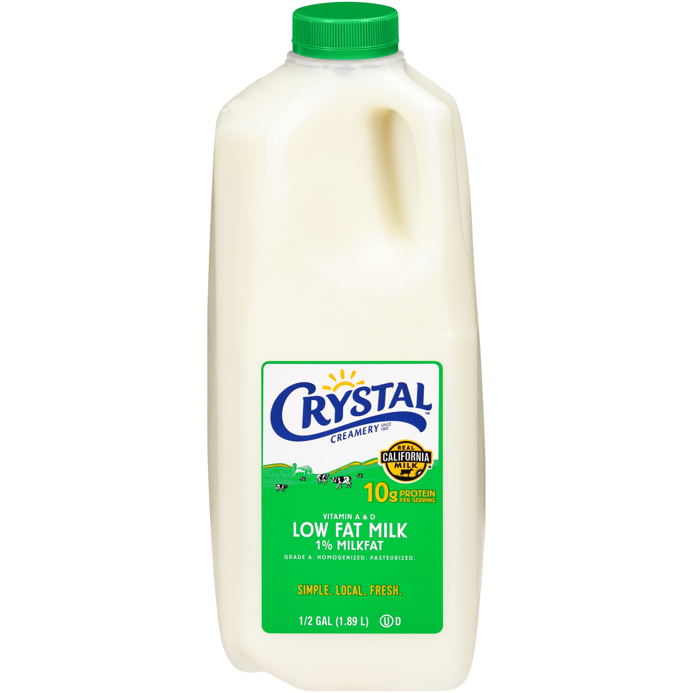 Crystal Creamery, Real California Milk, 1% Low Fat Milk, Plastic Jug, 64 fl oz, Fresh Taste