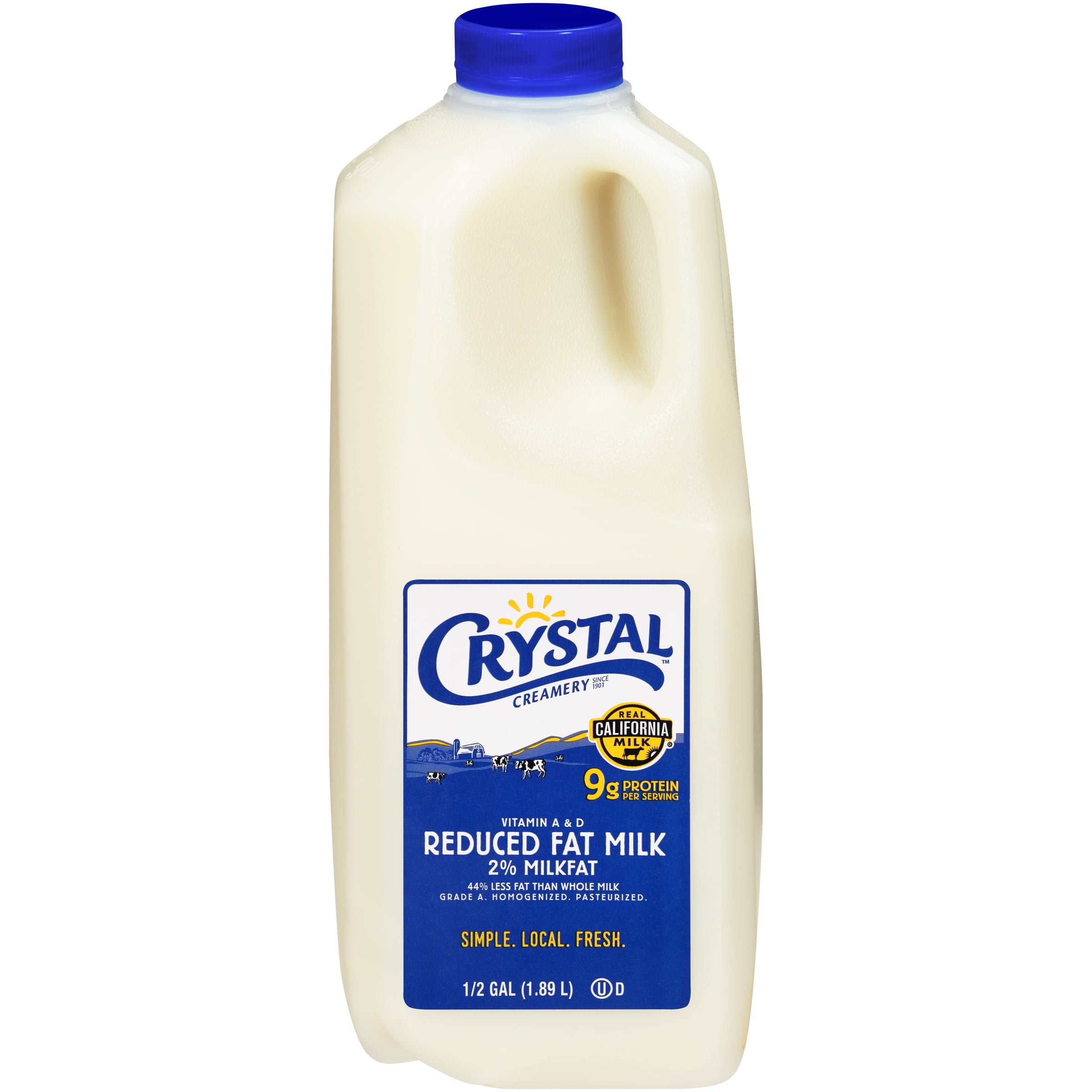 Crystal Creamery 2% Reduced Fat Milk, Original Real California Milk, 64 fl oz Jug, Gluten Free