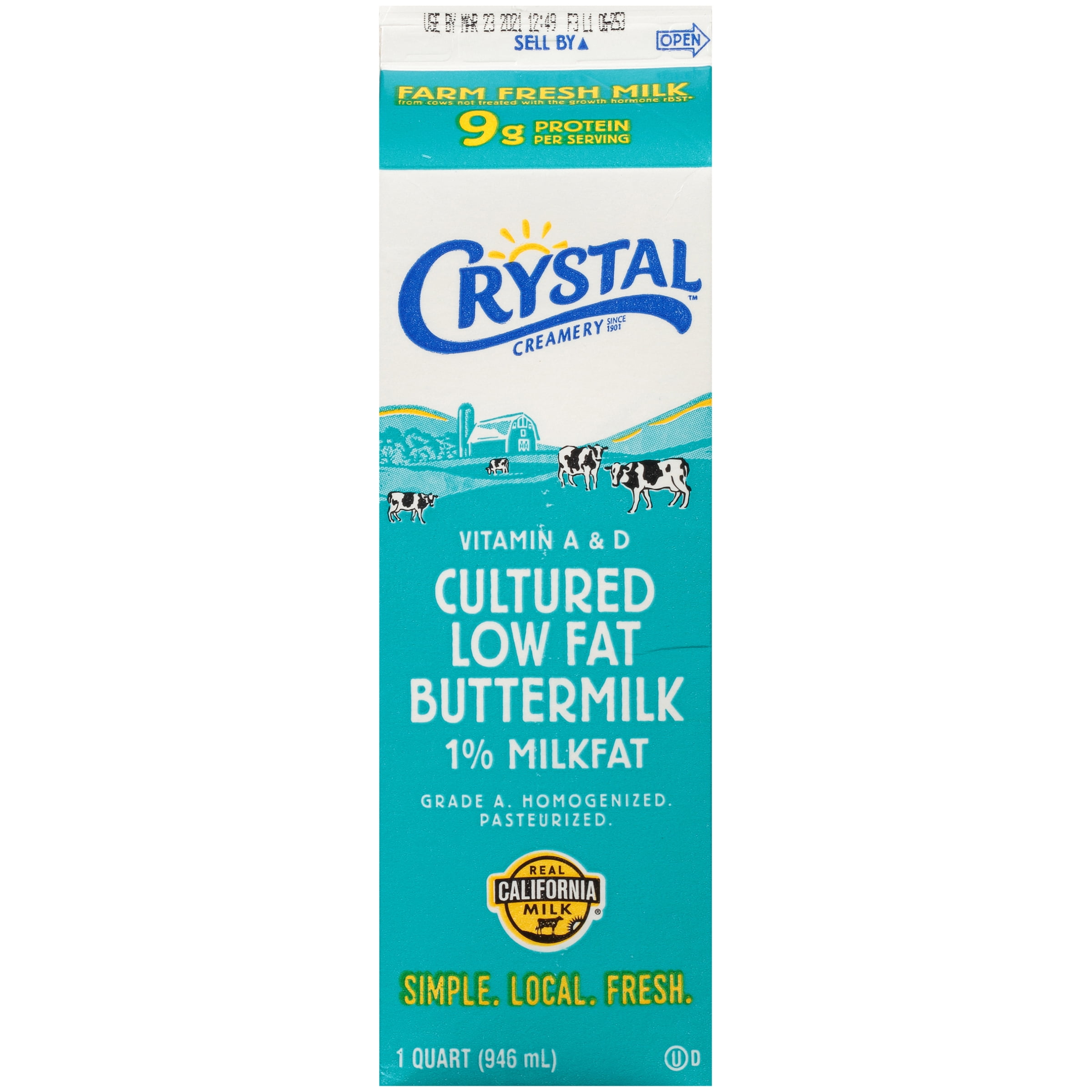 Crystal Creamery Cultured Low Fat Creamy Buttermilk Milk 1 Qt 32 oz Paper Carton