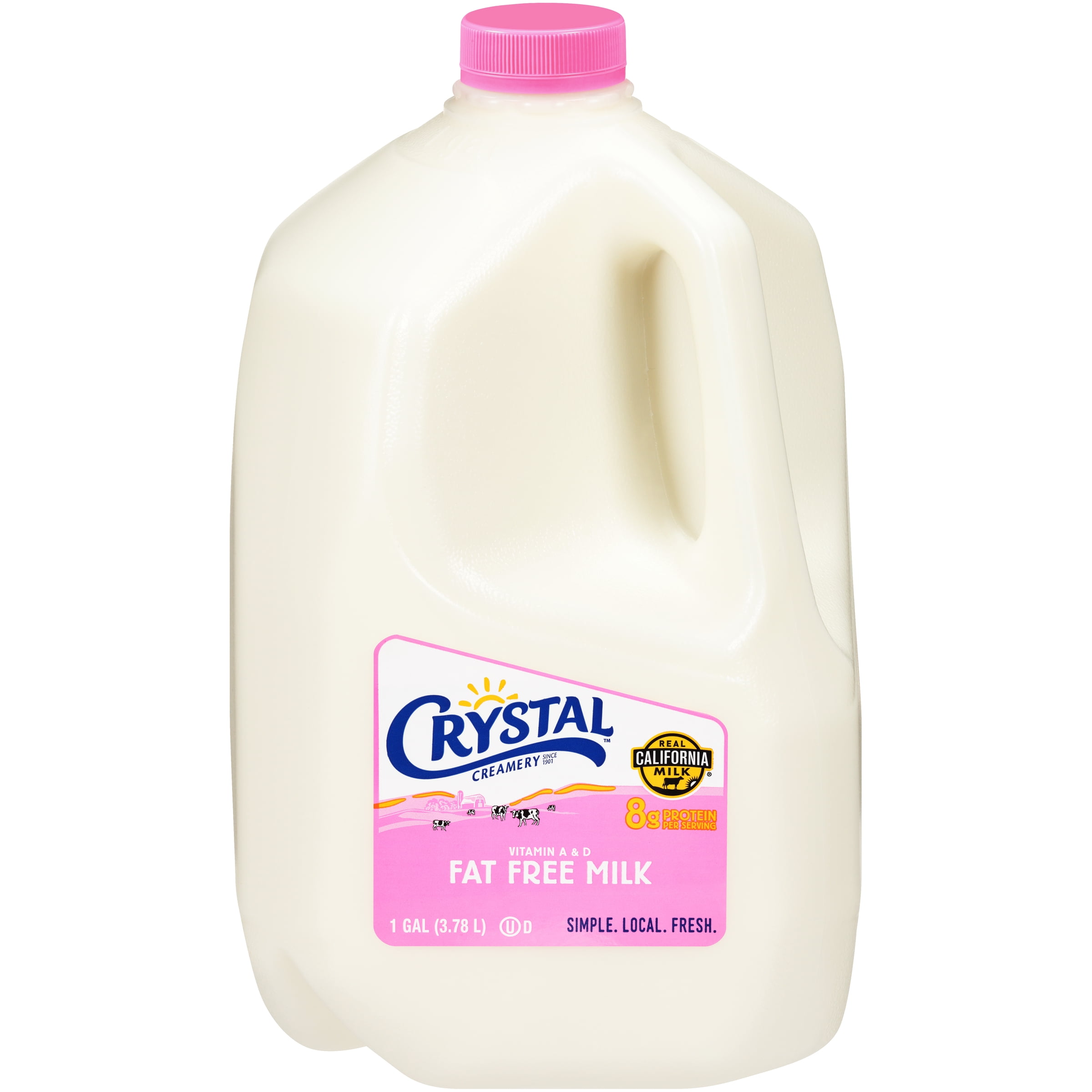 Crystal Creamery Fat Free Original Real California Milk, Plastic Jug, 1 Gallon, 128 fl oz