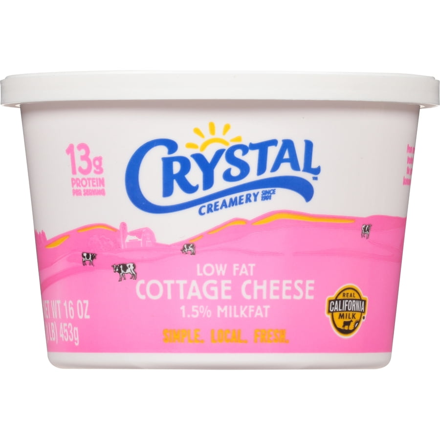 Crystal Creamery Real California Milk Small Curd 1.5% Milkfat Low-Fat Plastic Tub16 oz (Refrigerated)
