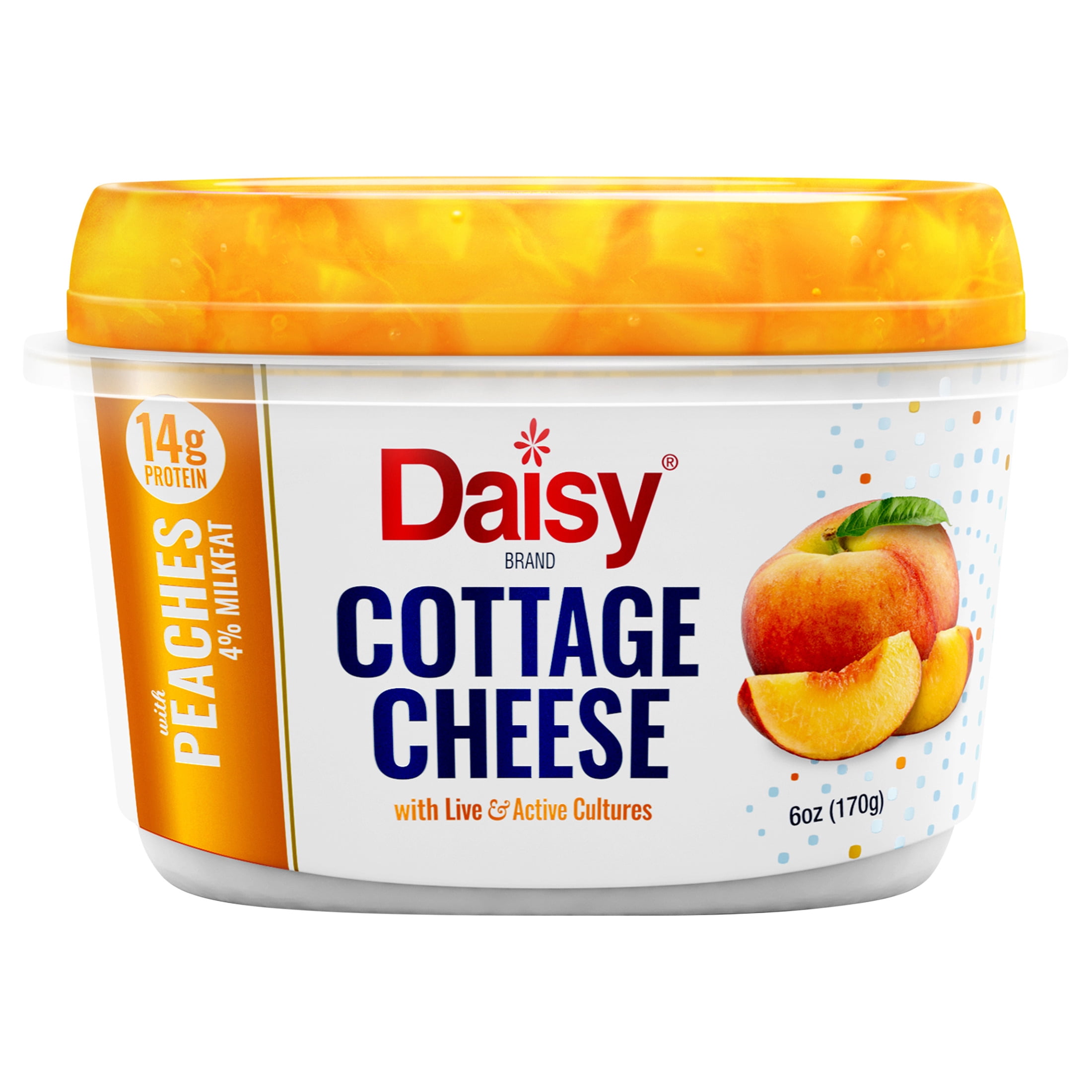 Daisy Cottage Cheese with Peach, 4% Milkfat, 6 oz Cup (Refrigerated) 14g of Protein per Serving