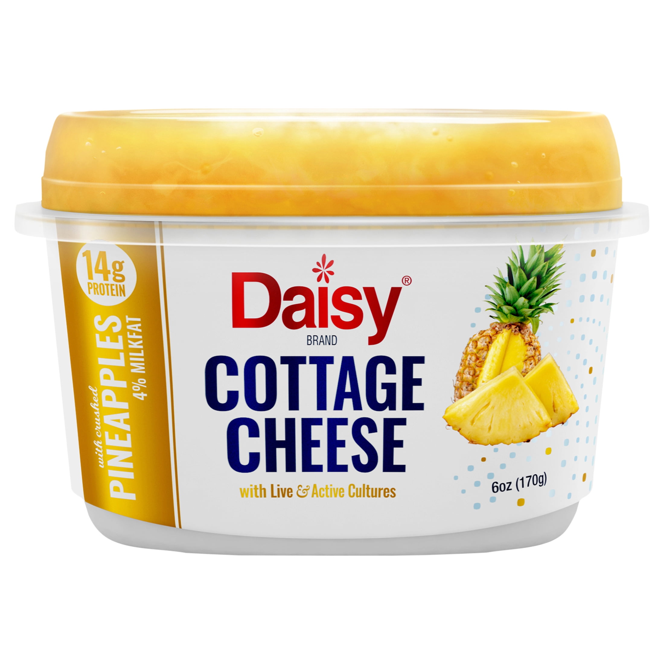 Daisy Cottage Cheese with Pineapple, 4% Milkfat, 6 oz Cup (Refrigerated) 14g of Protein per Serving