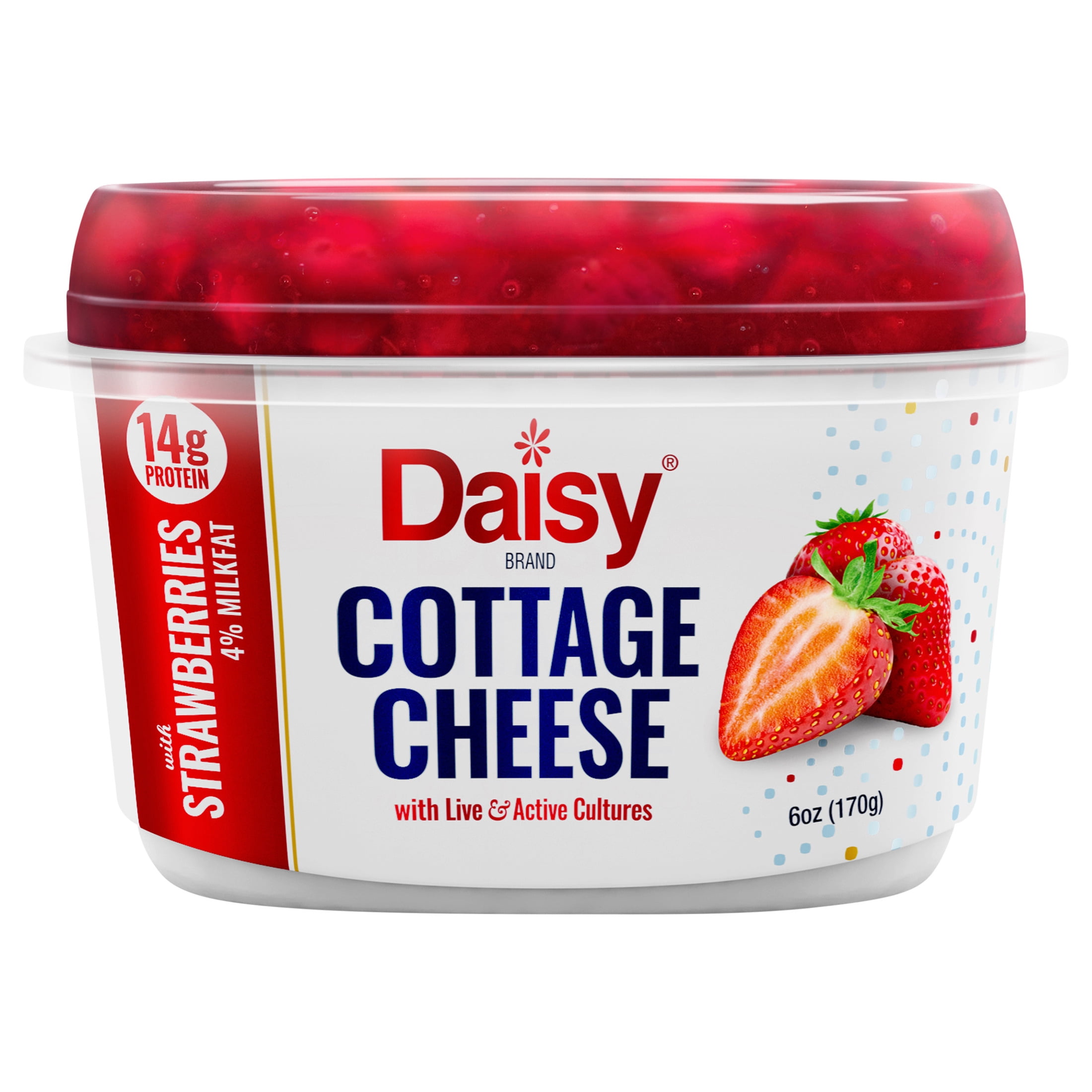 Daisy Cottage Cheese with Strawberry, 4% Milkfat, 6 oz Cup (Refrigerated) 14g of Protein per Serving