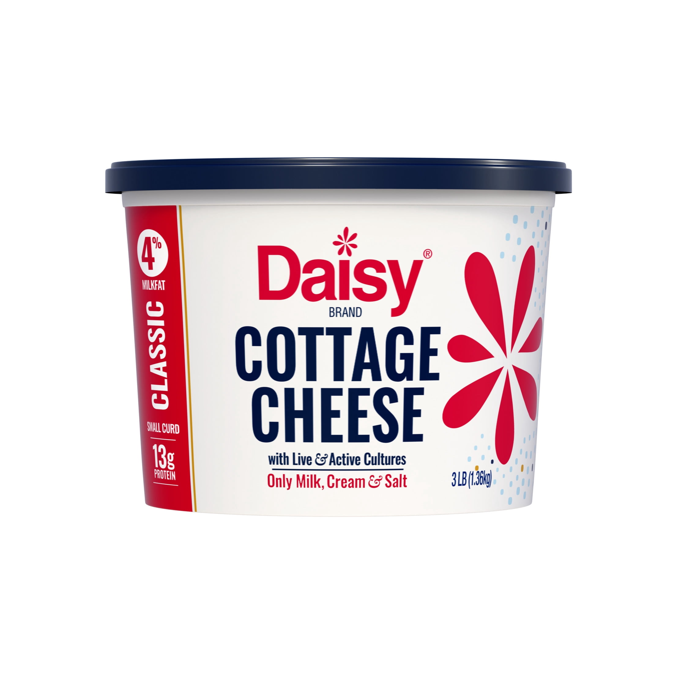 Daisy Pure and Natural Cottage Cheese, 4% Milkfat, 48 oz (3 lb) Tub (Refrigerated) 13g of Protein per Serving