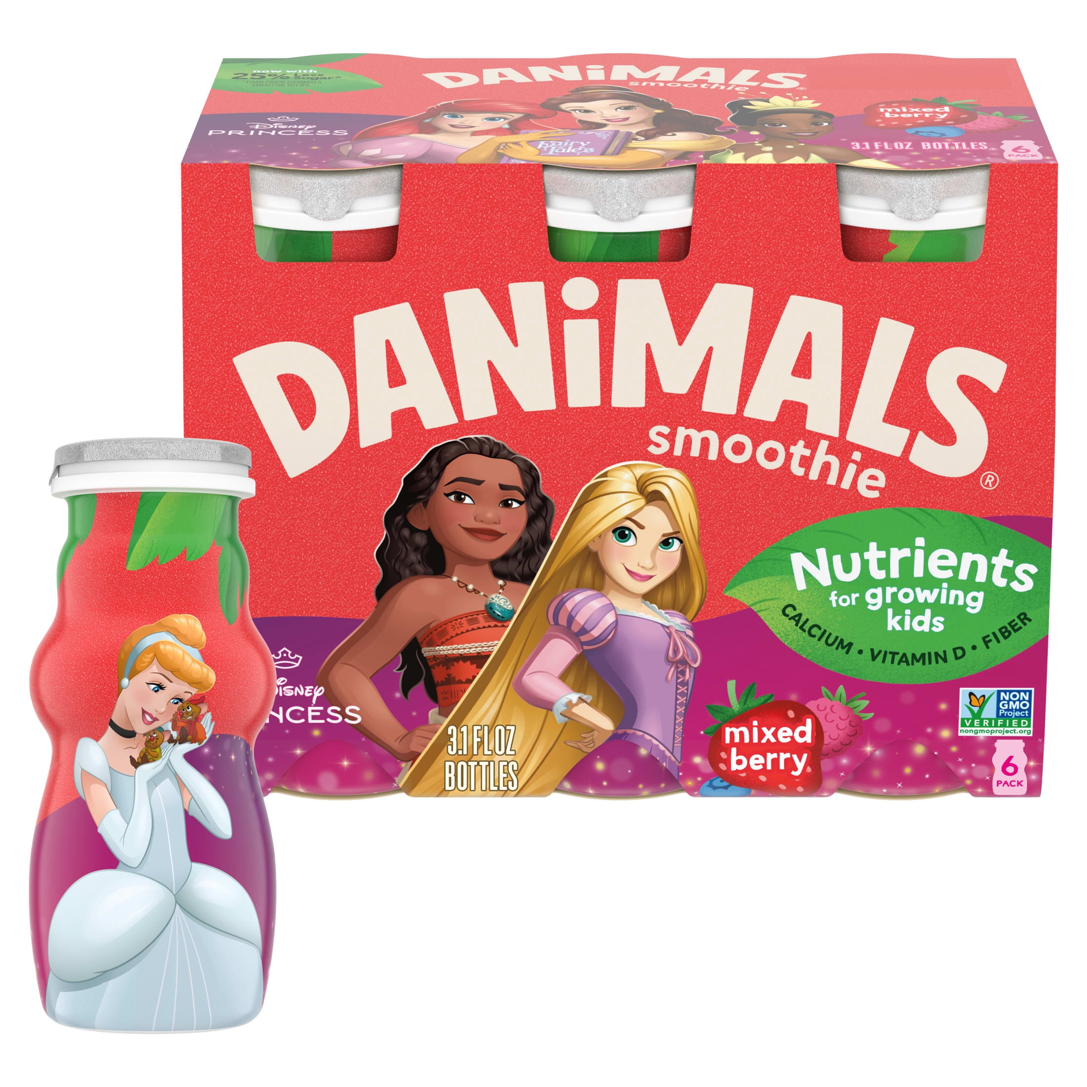 Danimals Smoothie Mixed Berry Low Fat Dairy Drink Smoothie Bottles Multi-Pack, 3.1 fl oz, 6 Count
