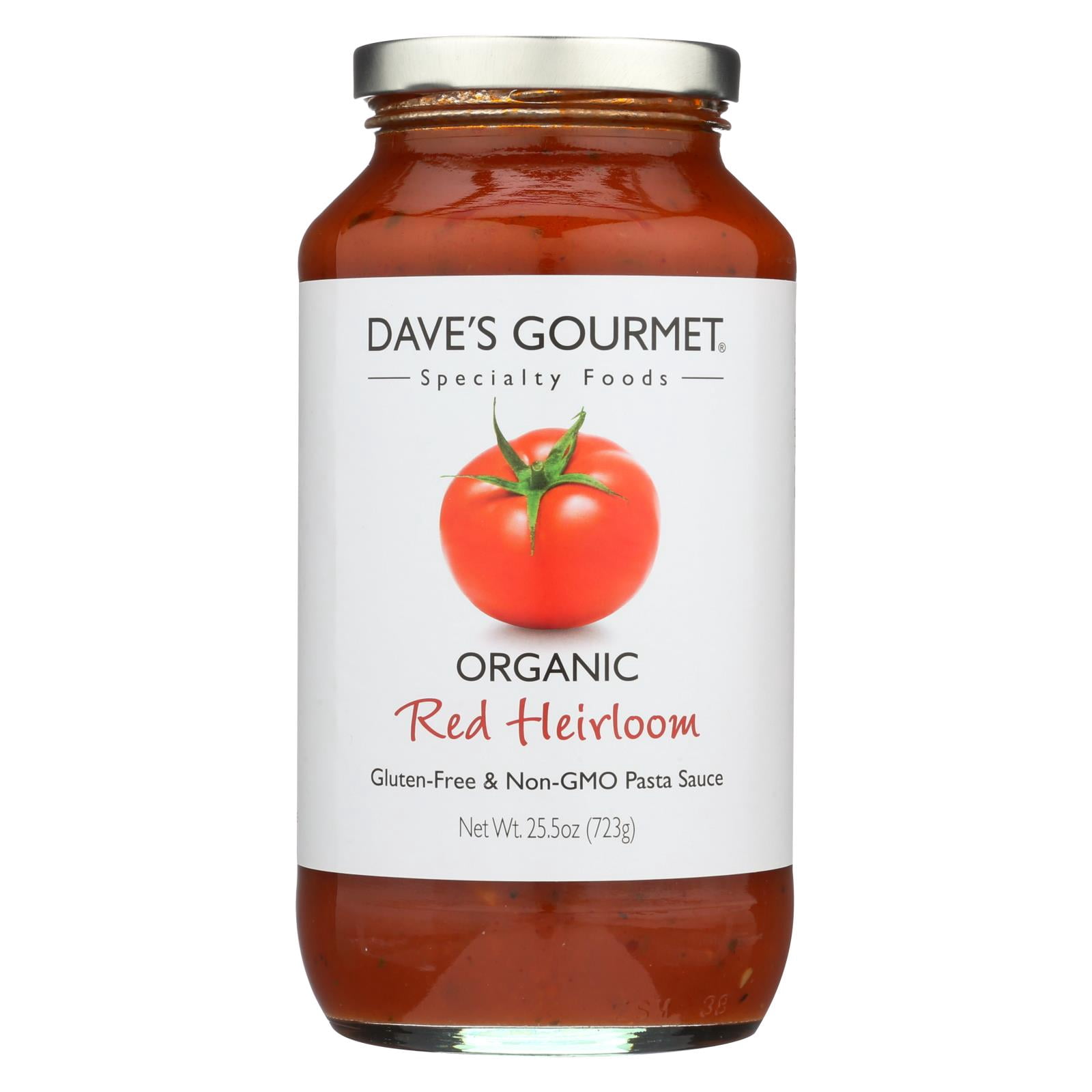 Daves Gourmet Organic Heritage Red Tomato Pasta Sauce, Classic Marinara Flavor for Spaghetti Dishes, Shelf-Stable, Gluten-Free, Vegan, 24oz Jar