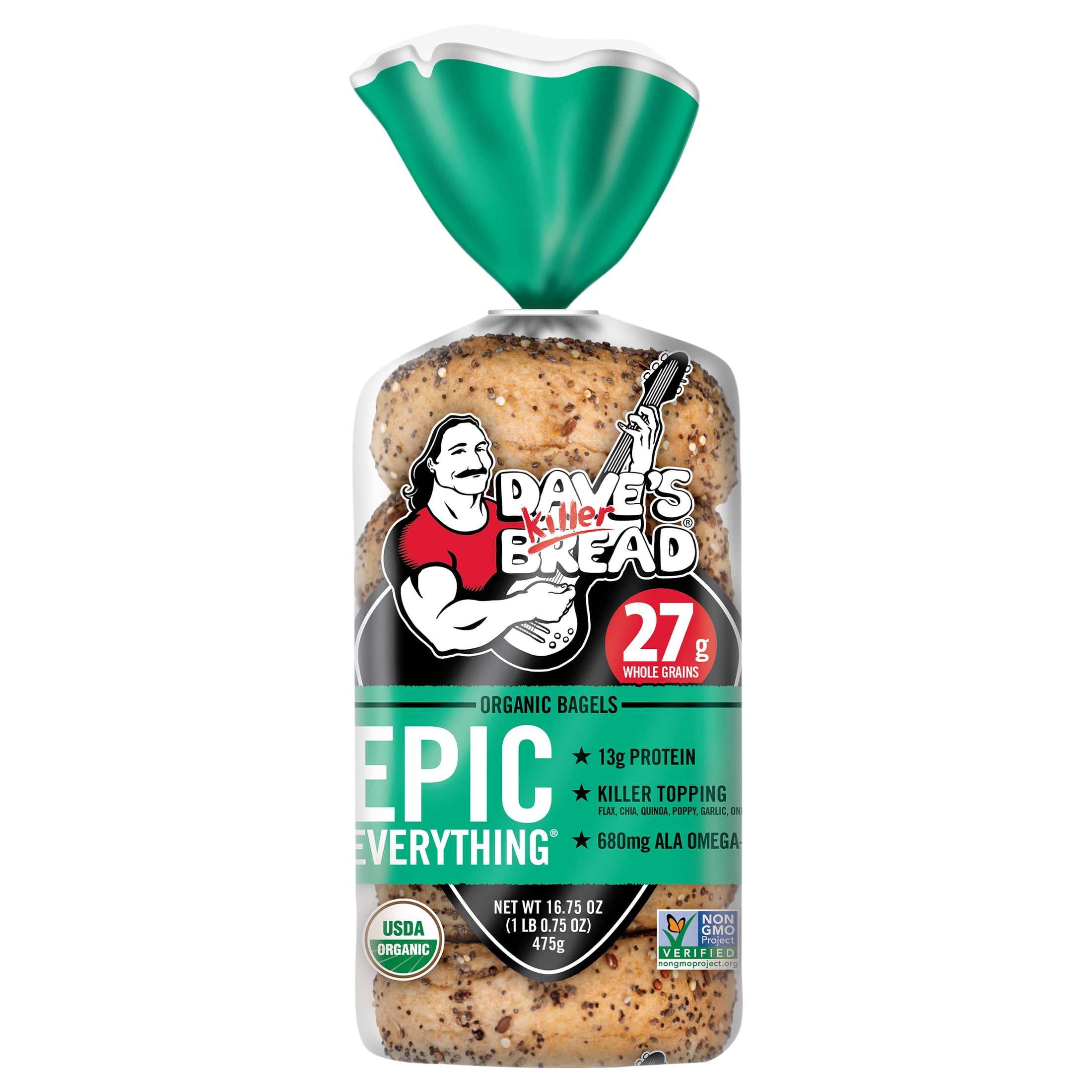 Dave's Killer Bread Epic Everything Bagels, Organic Bagels, 27g Whole Grains per Bagel, 5 Count