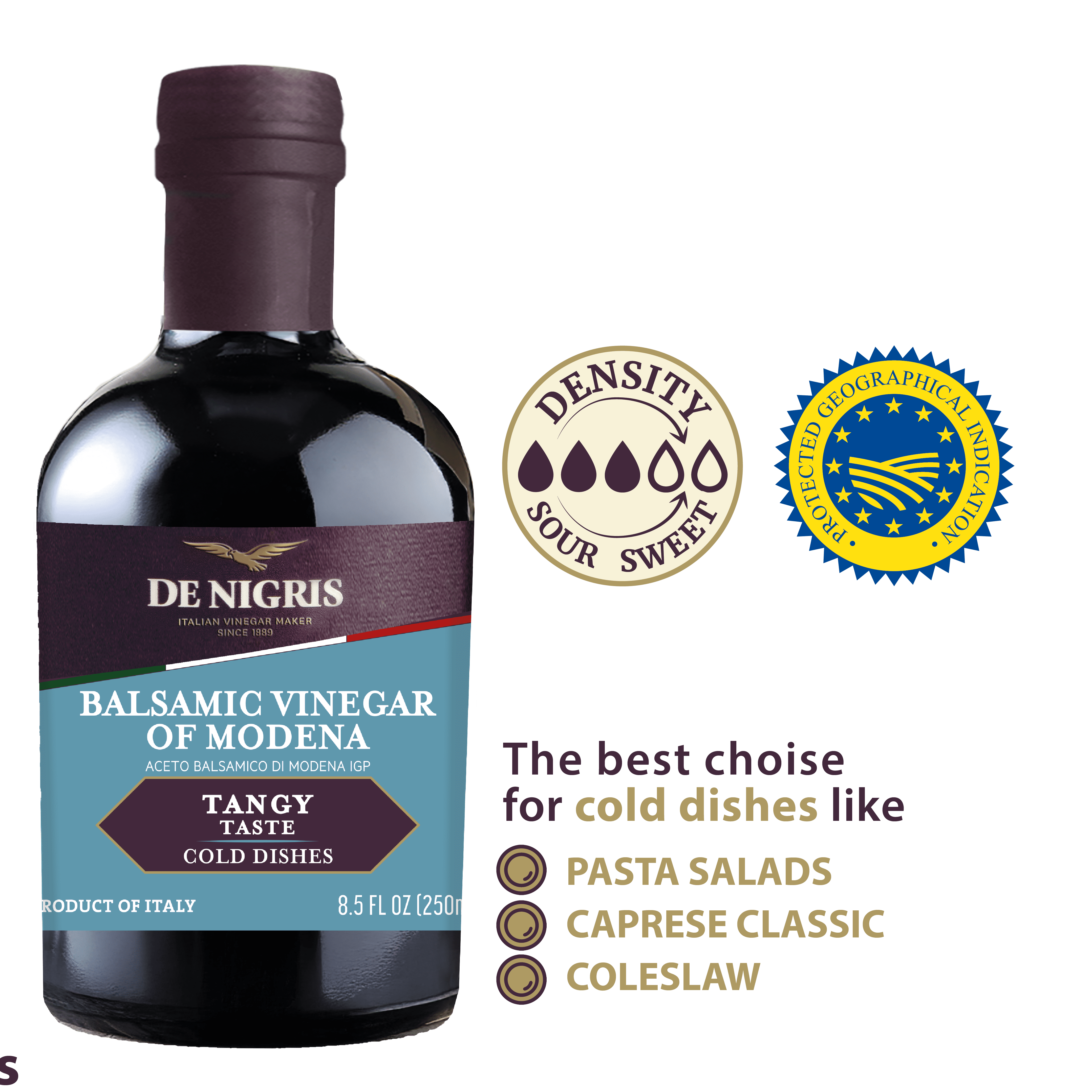De Nigris Tangy Flavor Balsamic Vinegar of Modena PGI, 8.5 oz