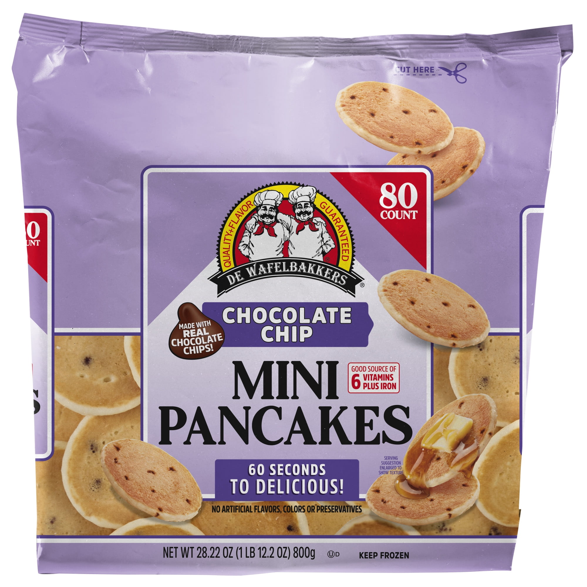 De Wafelbakkers Chocolate Chip Mini Pancakes, 80 Count Pack