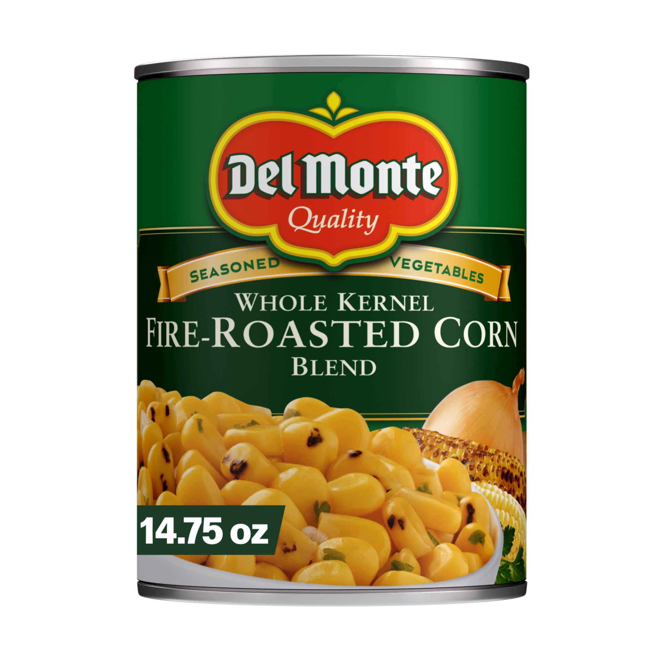 Del Monte Fire Roasted Whole Kernel Corn, Canned Vegetables, 14.75 oz Can