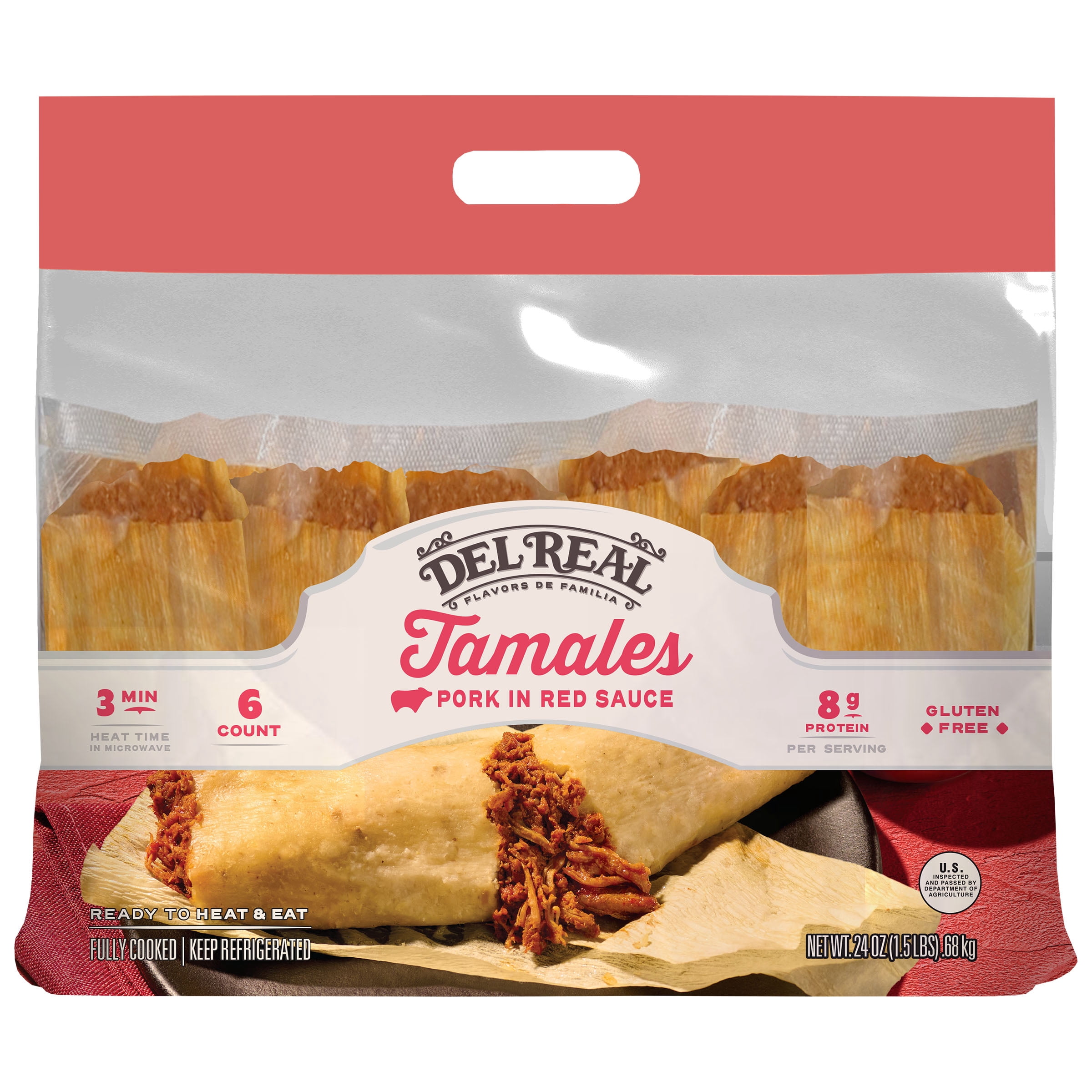 Del Real Foods Pork in Red Sauce Tamales Kit, 24 oz (Cooked)
