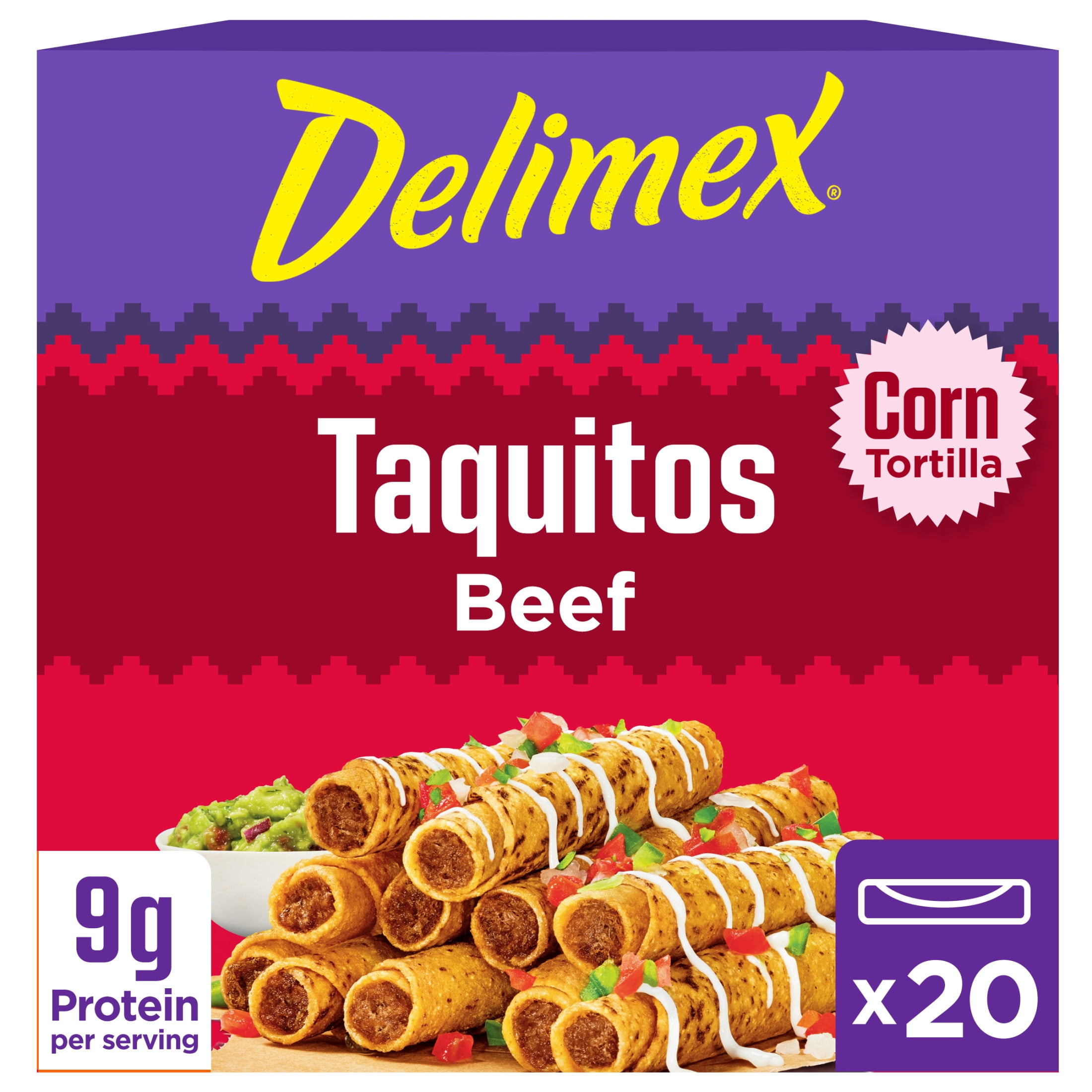 Delimex Beef Taquitos Frozen Snacks, 20 Count Box