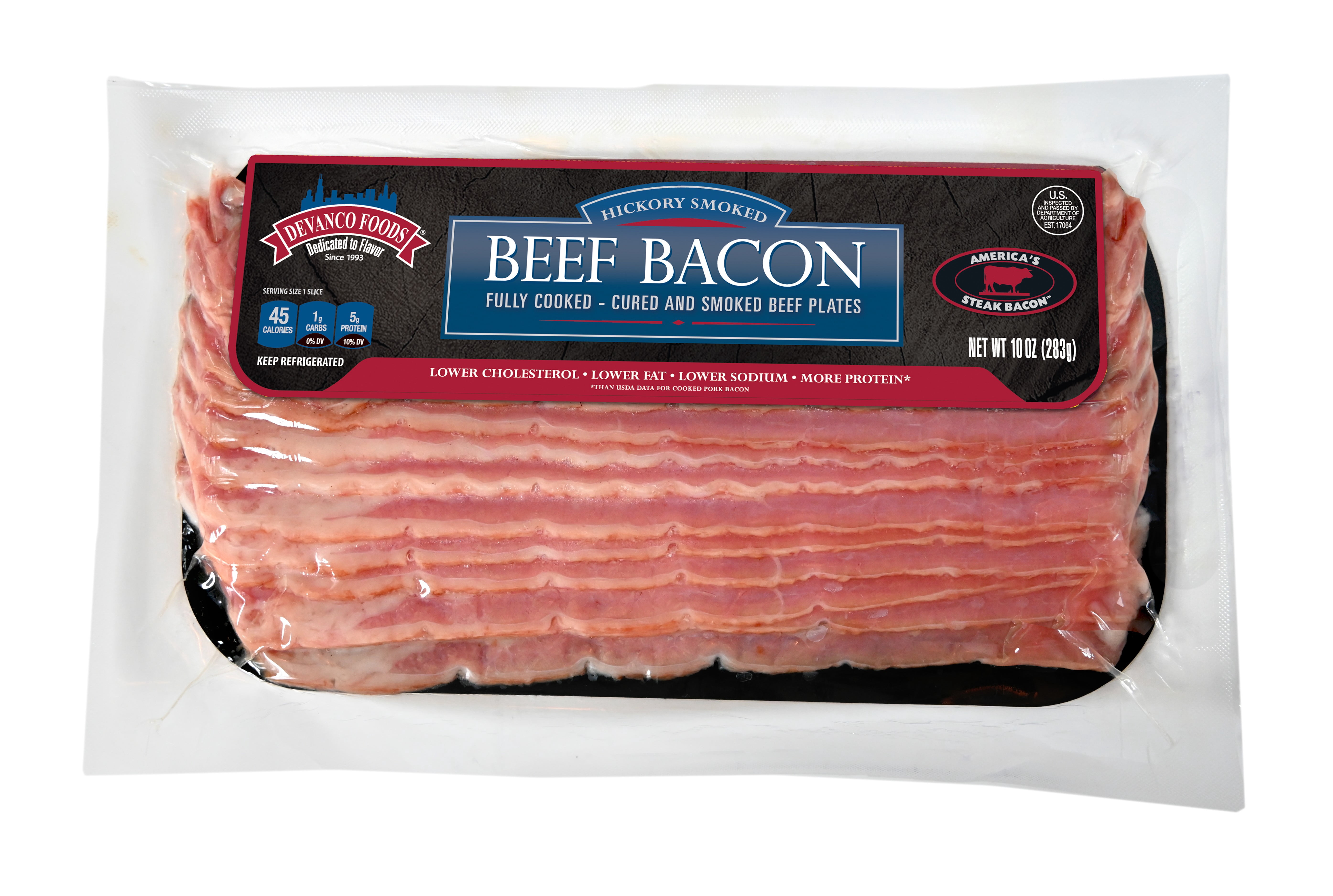 Devanco Beef Bacon, 10 oz, Halal, Refrigerated