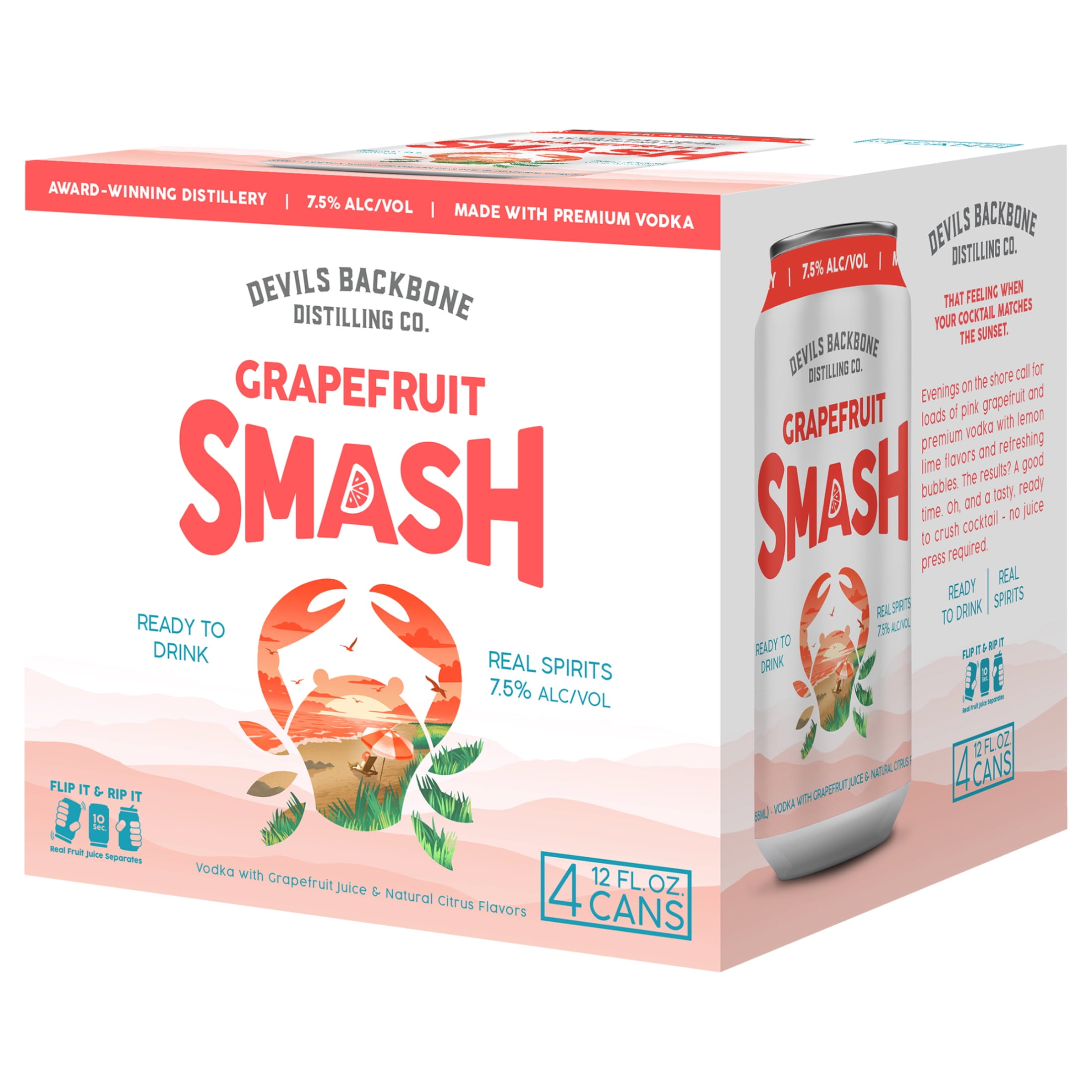 Devils Backbone Distilling Grapefruit Smash Craft 7.5%, 4 pack 12oz Aluminum Cans