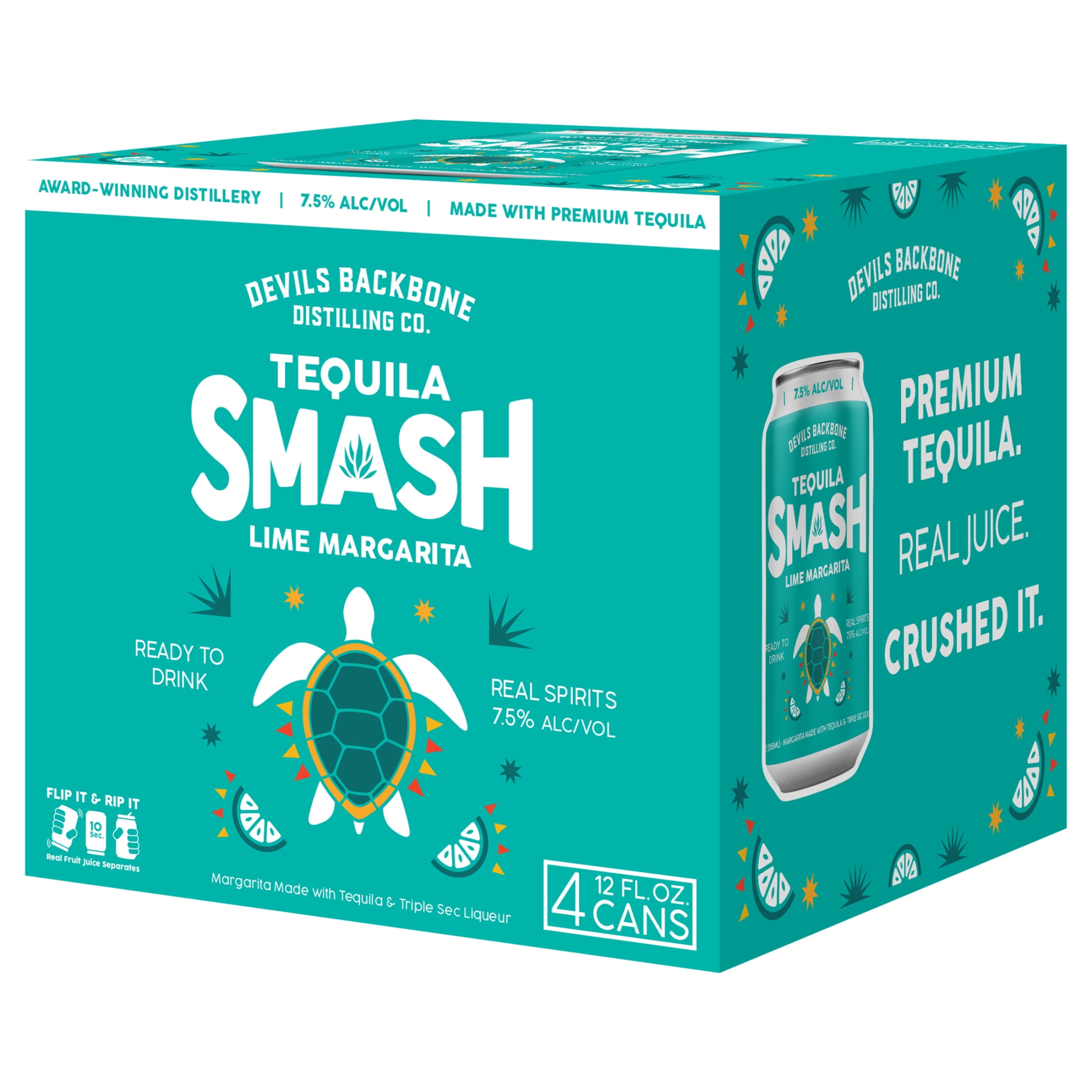 Devils Backbone Tequila Smash Lime Margarita Craft Cocktail, 7.5%, 4 pack, 12 fl oz Aluminum Cans