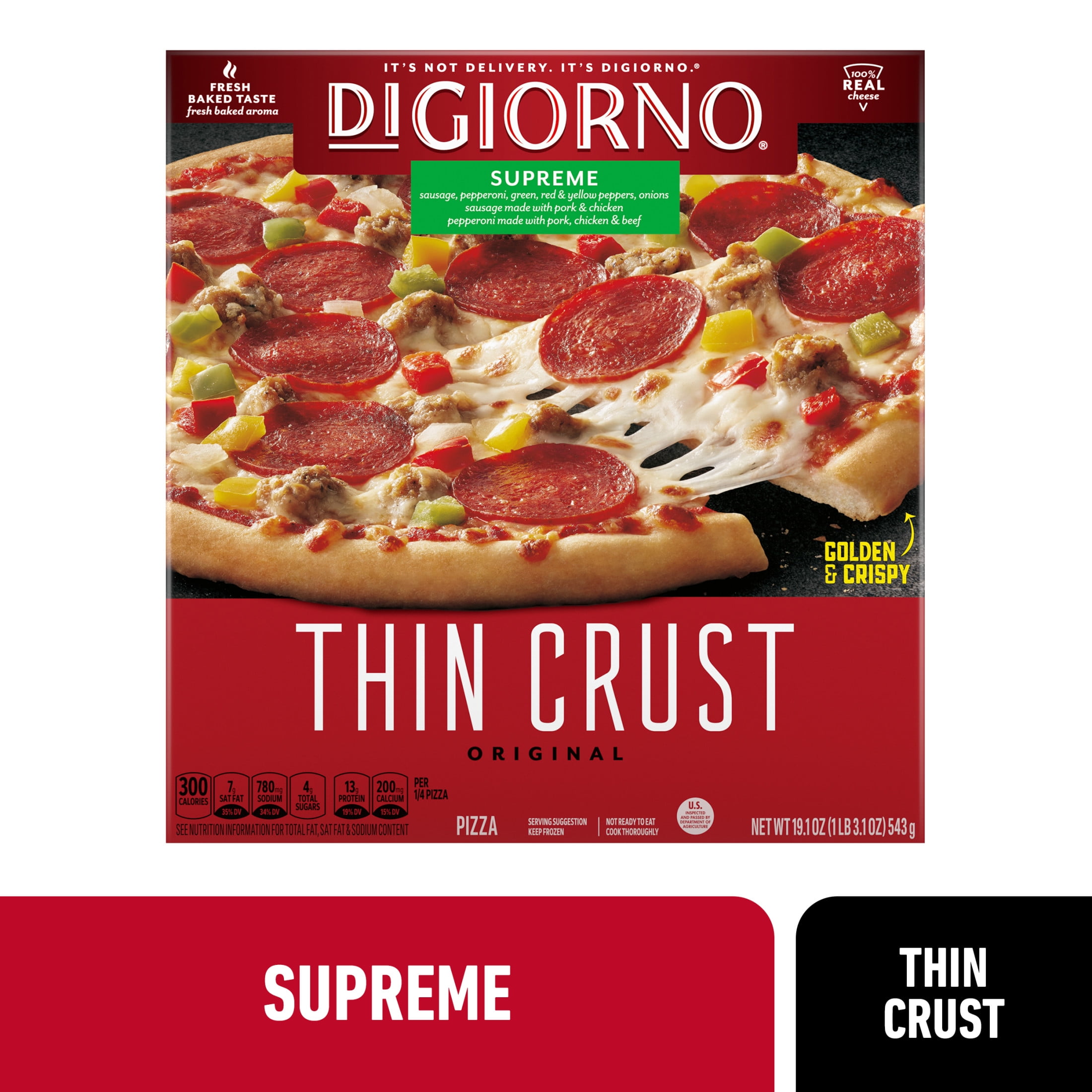 DiGiorno Frozen Pizza Thin Crust Cheese Veggie and Meat Supreme Pizza, 19.1 oz
