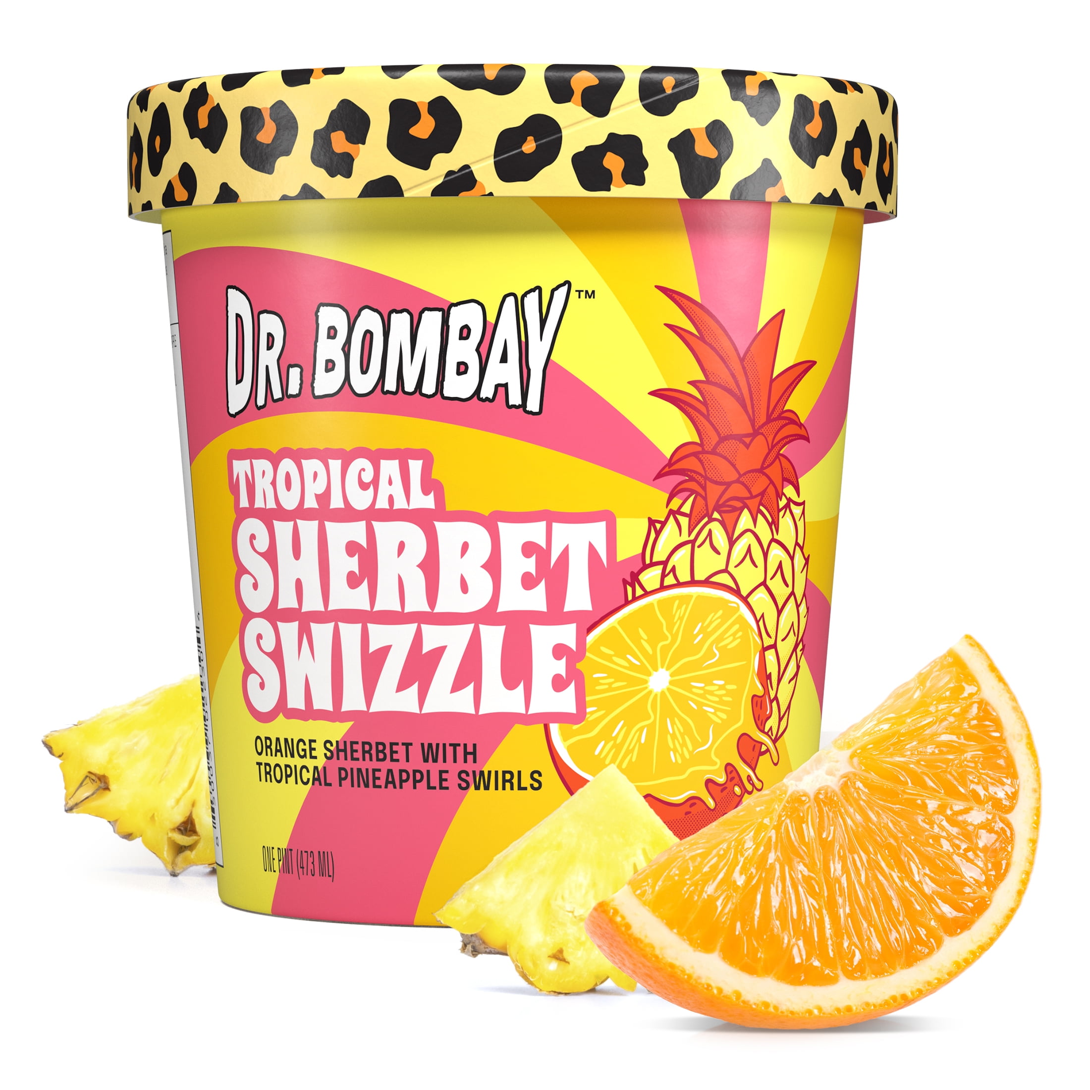 Dr. Bombay Tropical Sherbet Swizzle - Orange Sherbet with Tropical Pineapple Swirls - 1 Pint (16 Oz)