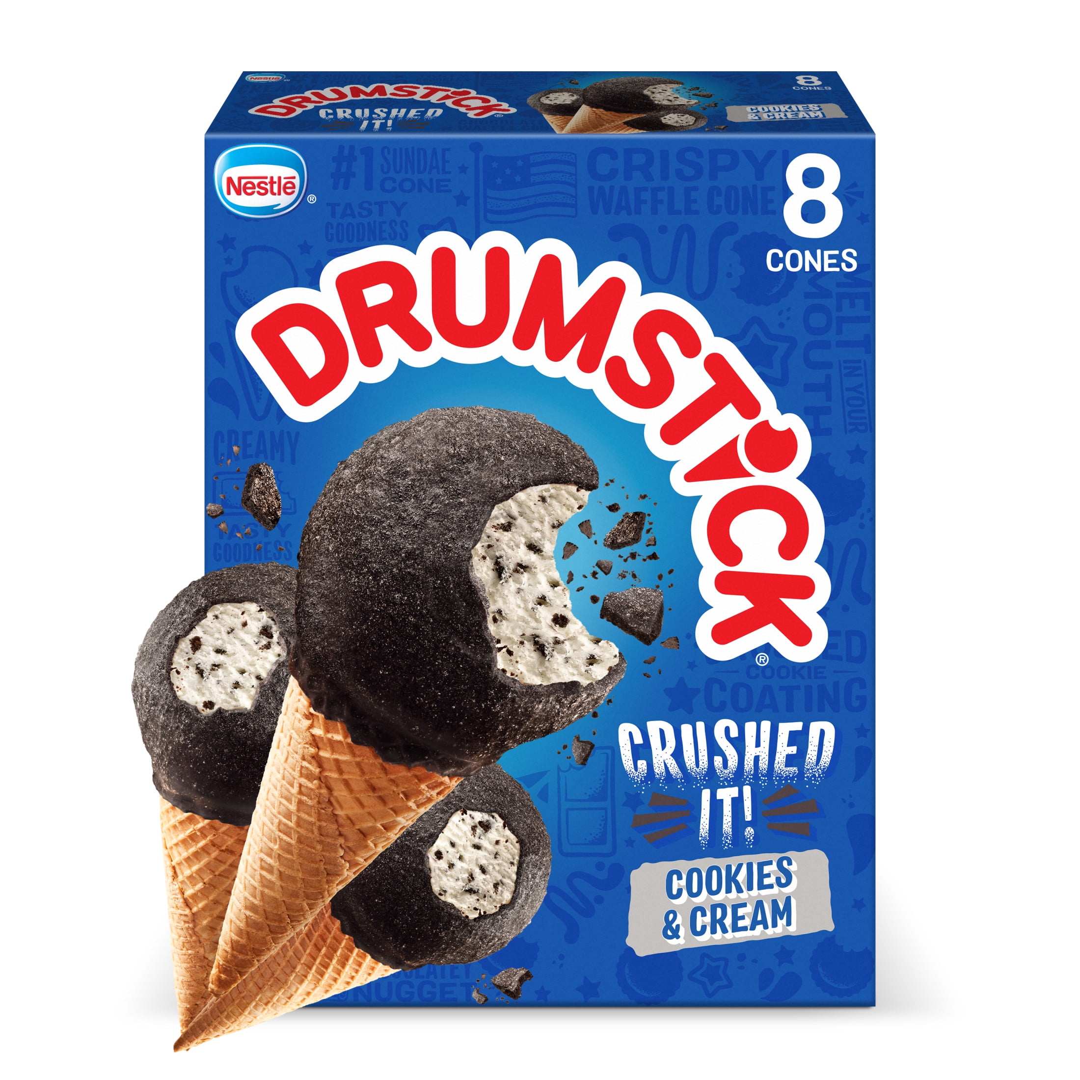 Drumstick Crushed It Cookies and Cream Sundae Cones, Kosher, 8 Count