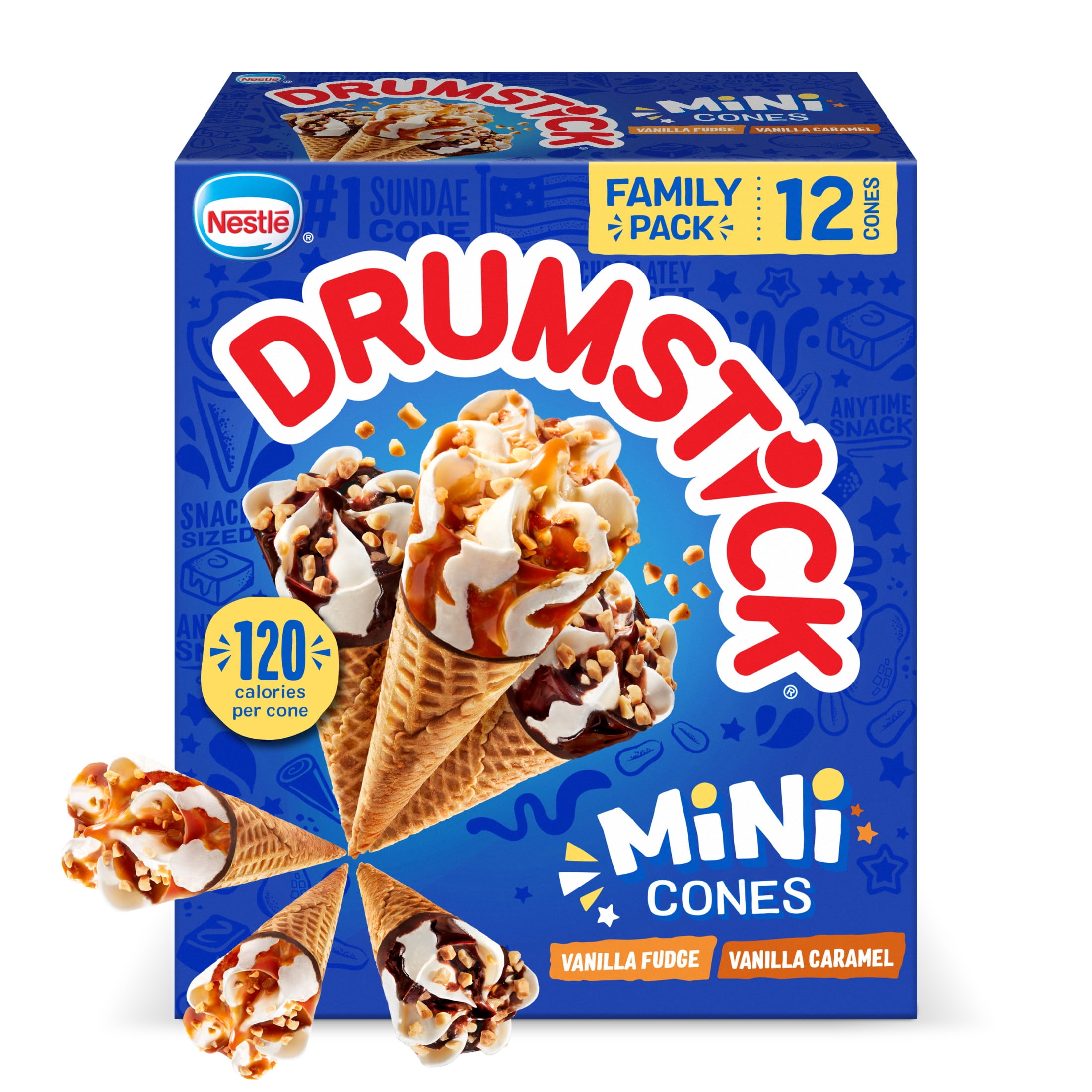 Drumstick Vanilla Fudge and Vanilla Caramel Mini Sundae Cones, 12 Count