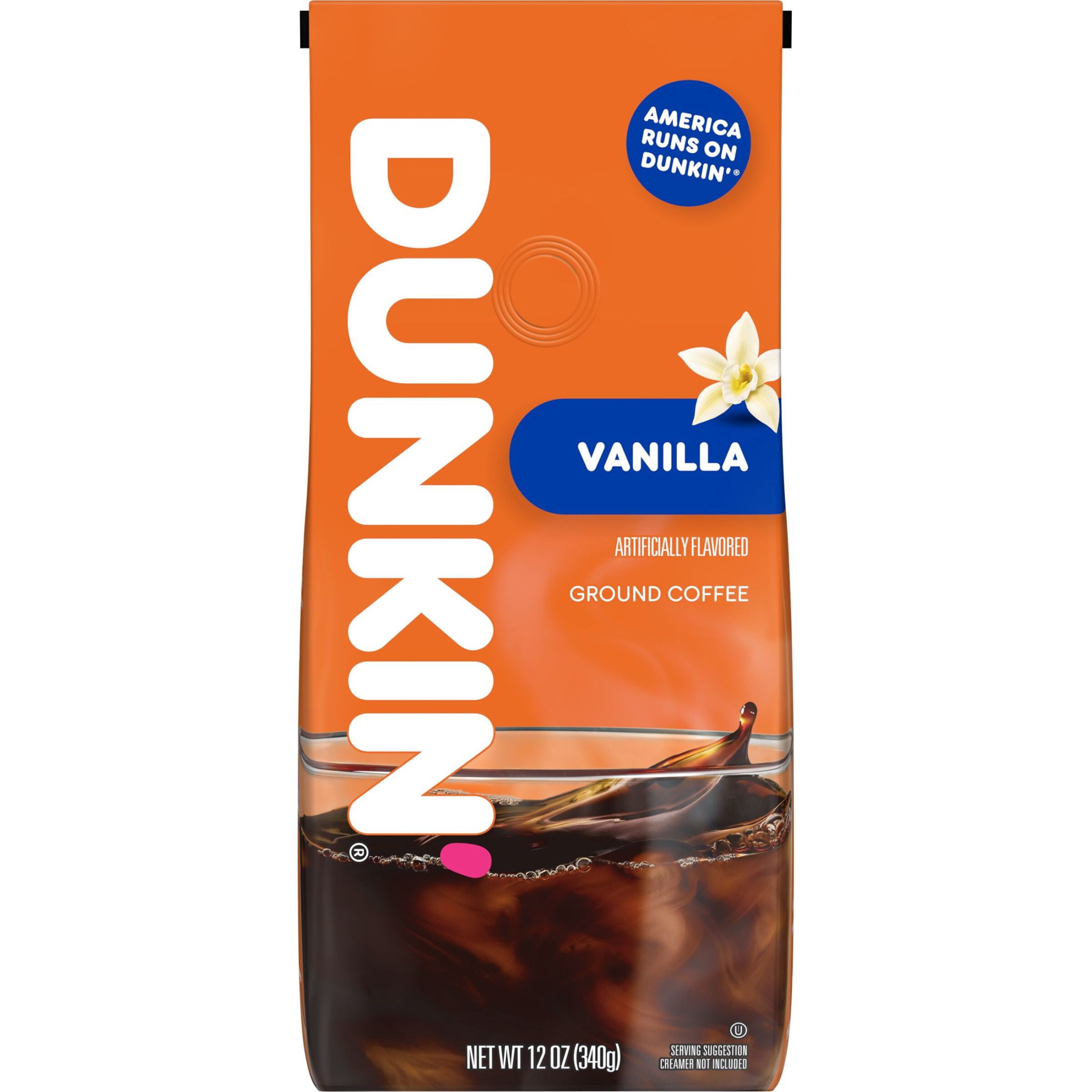 Dunkin French Vanilla Artificially Flavored Coffee, Ground Coffee, 12 oz Bag