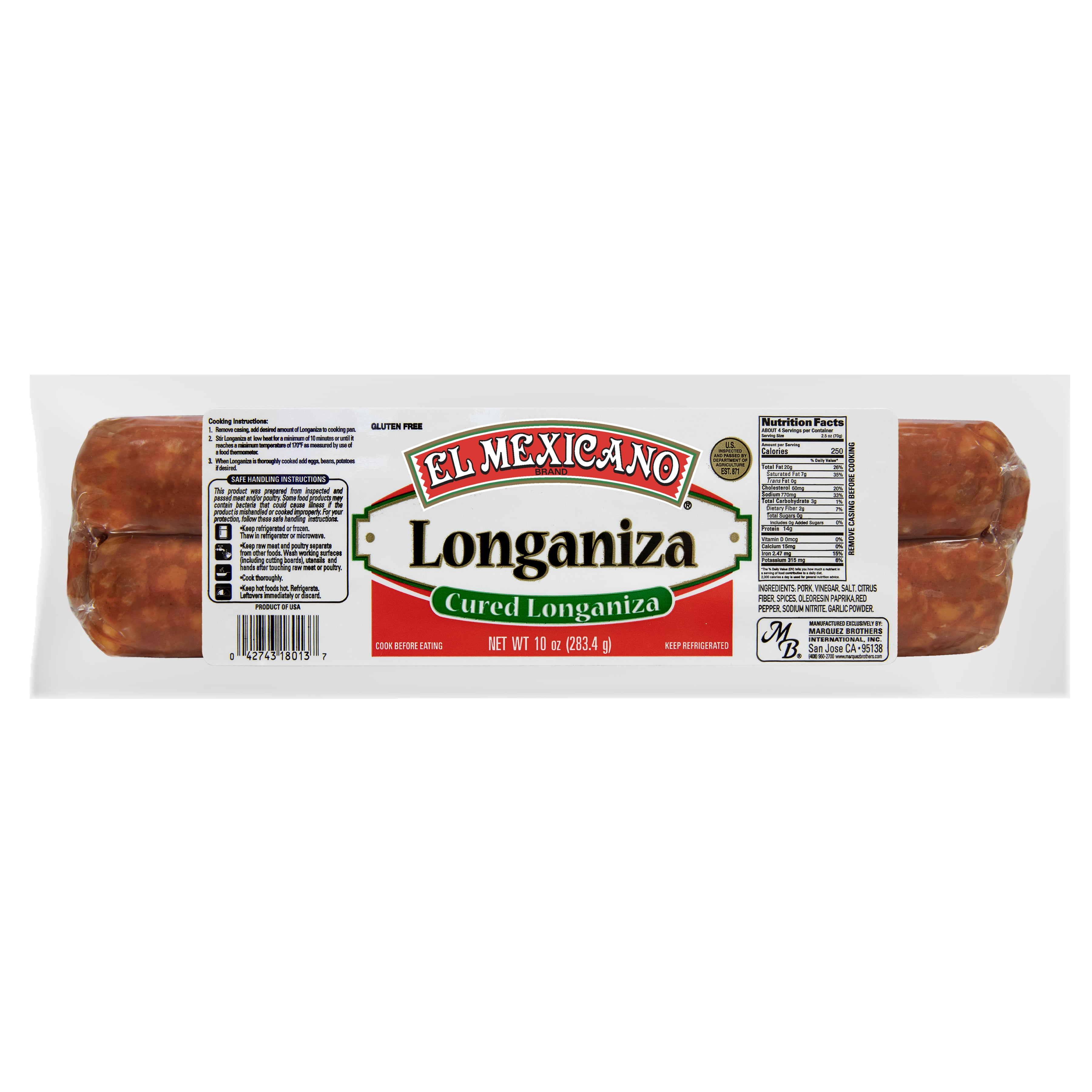 El Mexicano Cured Longaniza, Sausage, 10 oz Refrigerated
