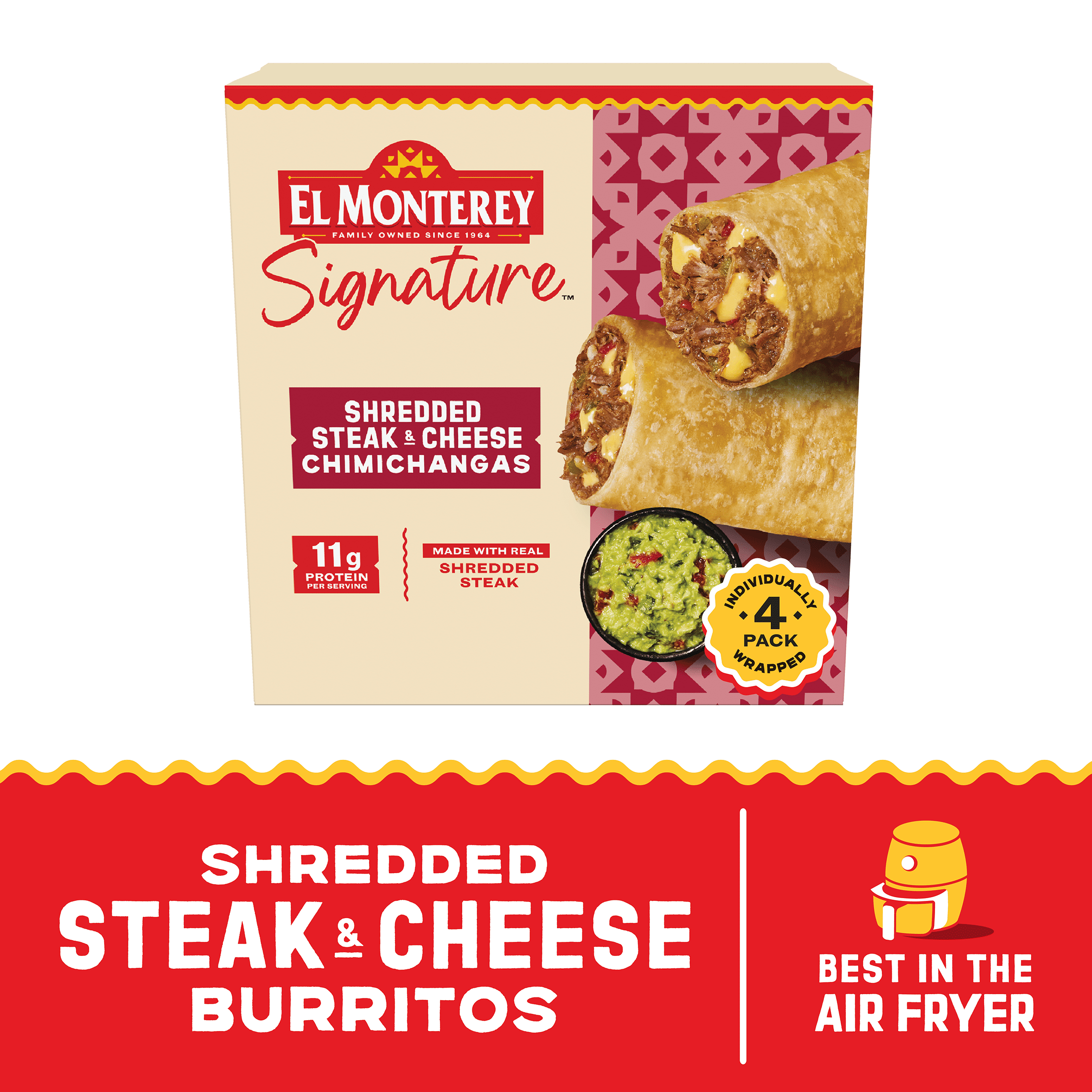 El Monterey Signature Shredded Steak & Cheese Chimichanga 4 Count, 18 oz (Frozen)
