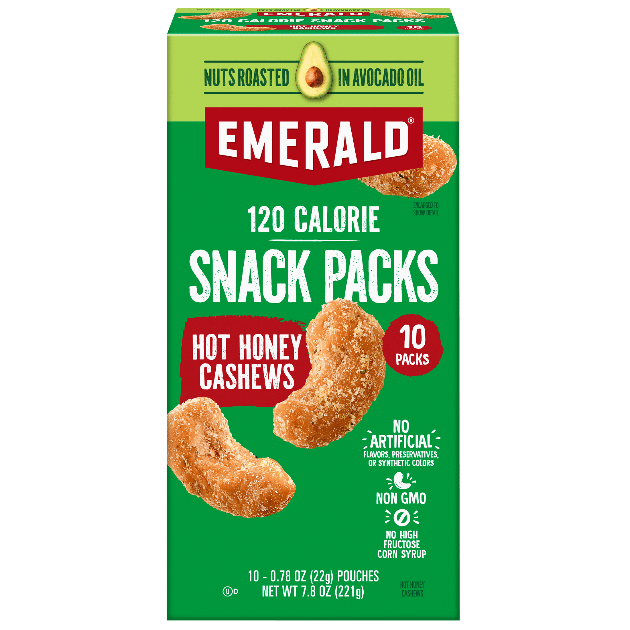 Emerald Nuts Avocado Oil Roasted Hot Honey Cashews, 120-Calorie packs, 10ct