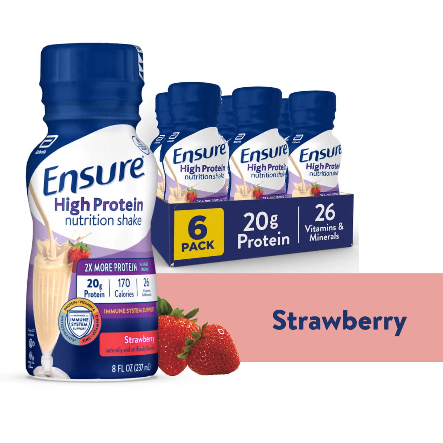 Ensure High Protein Nutrition Shake, Strawberry, 8 fl oz, 6 Pack