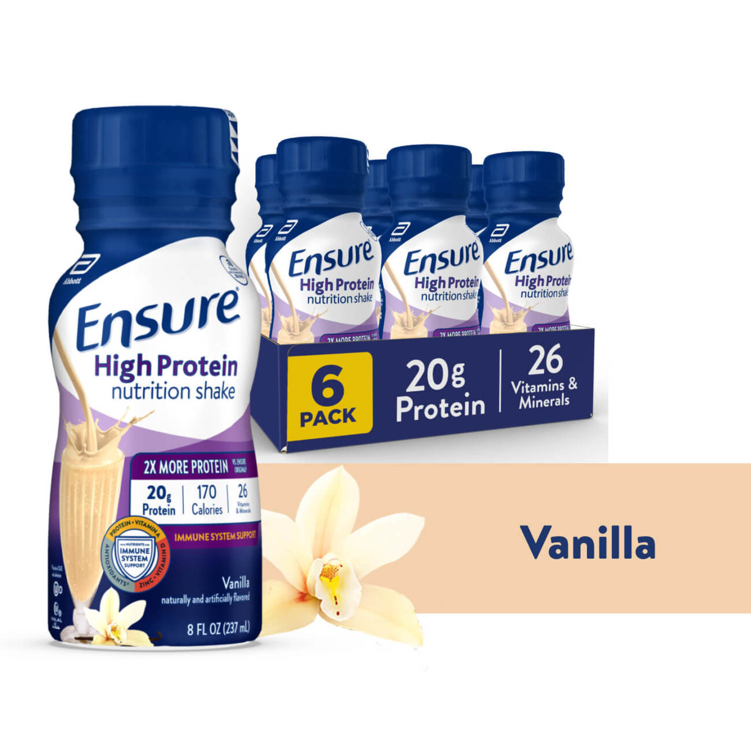 Ensure High Protein Nutrition Shake, Vanilla, 8 fl oz, 6 Pack