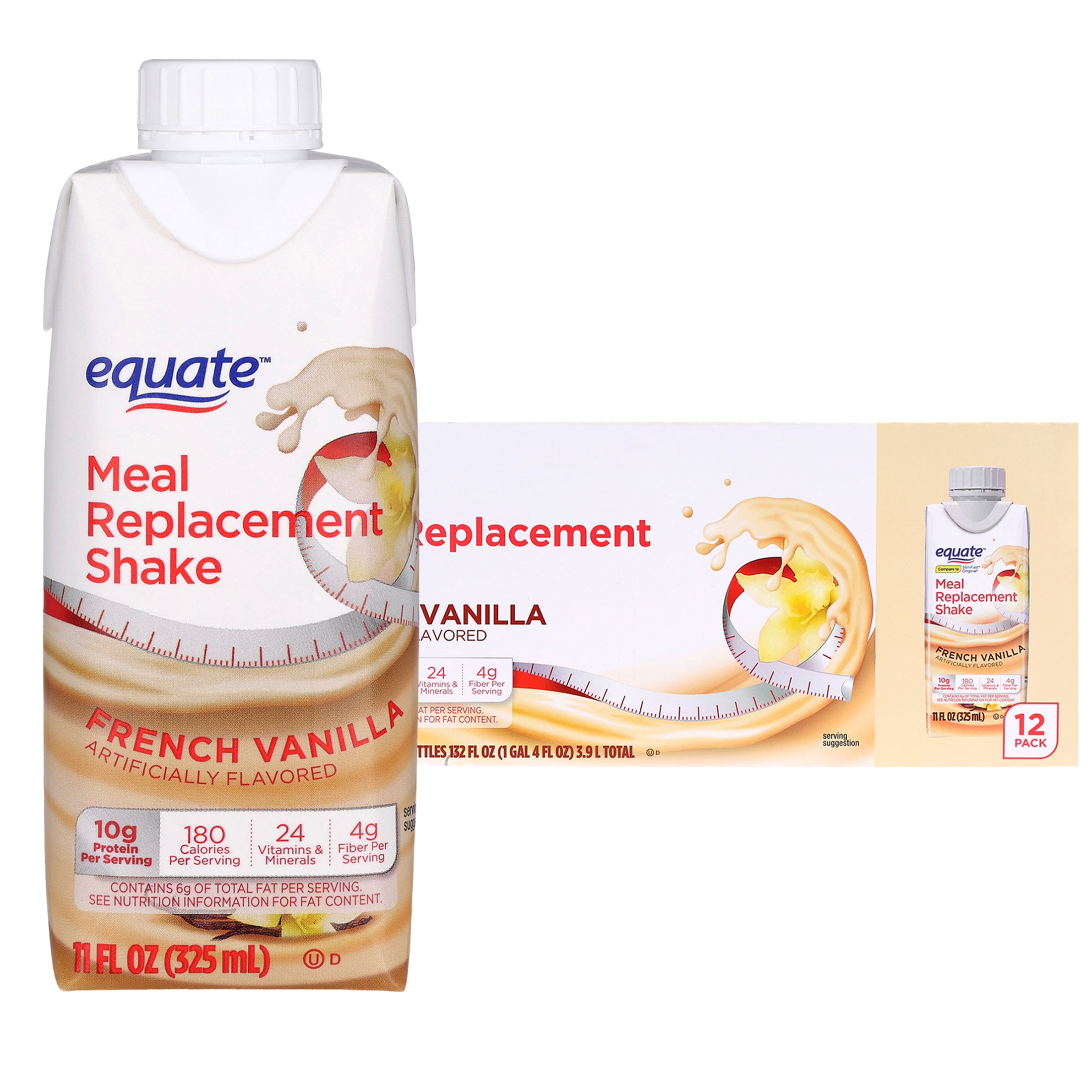 Equate Meal Replacement Shake, French Vanilla, 11 fl oz, 12 Count