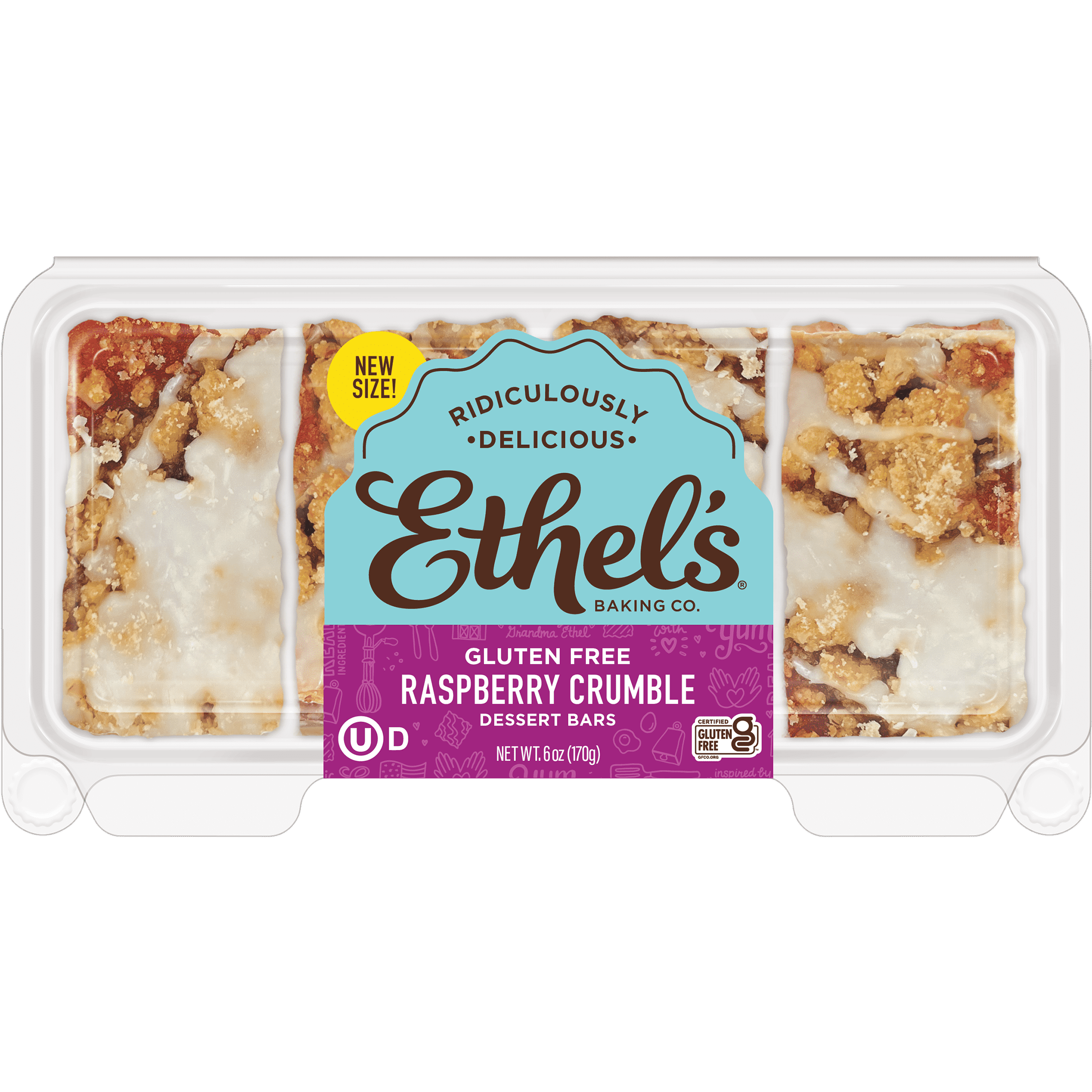 Ethel's Raspberry Crumble Dessert Bars Slow-Baked Shortcake with Real Raspberry Filling, 4 Pack (1.5 oz Each)