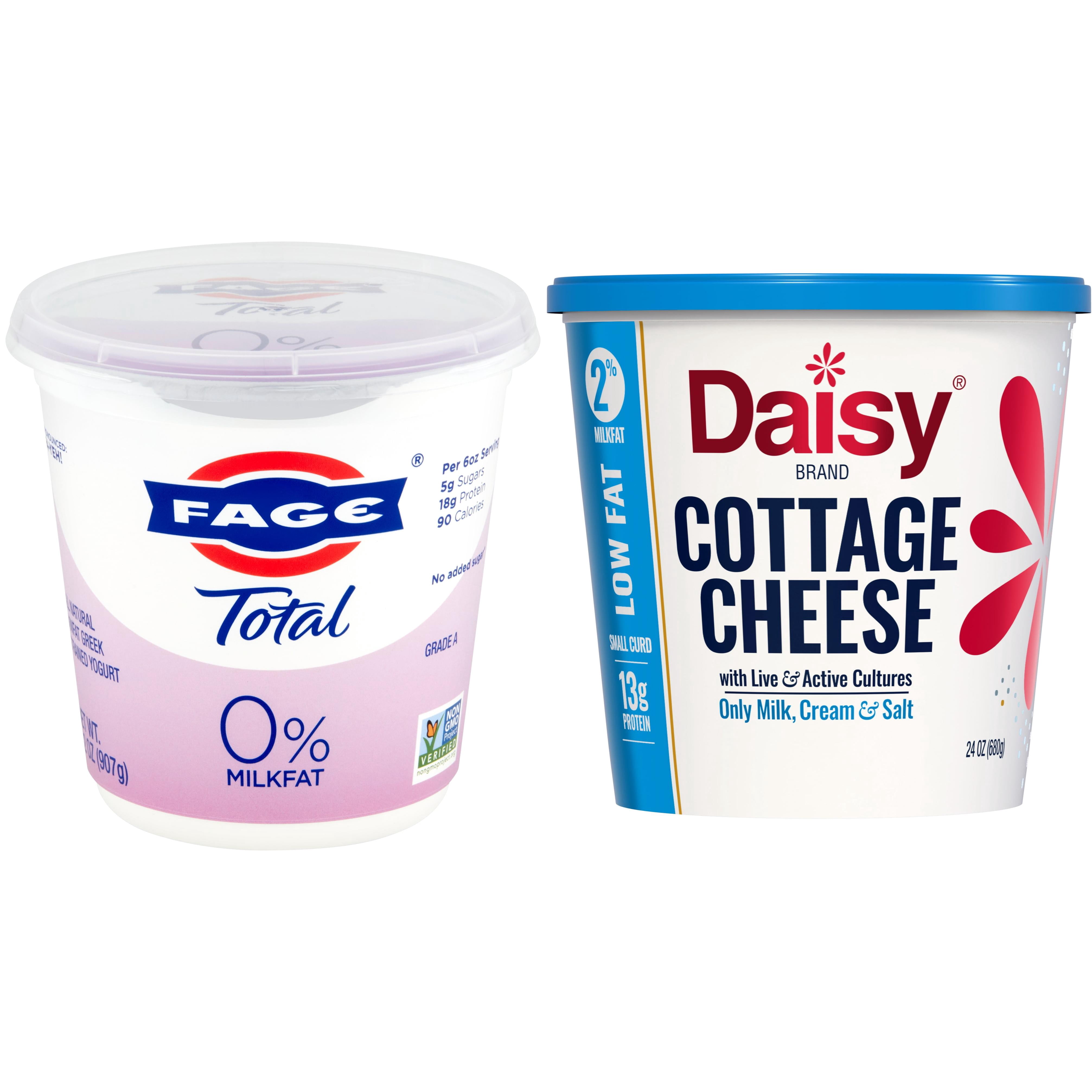 FAGE Total 0% Plain Greek Yogurt & Daisy Low Fat Cottage Cheese Refrigerated Dairy Bundle
