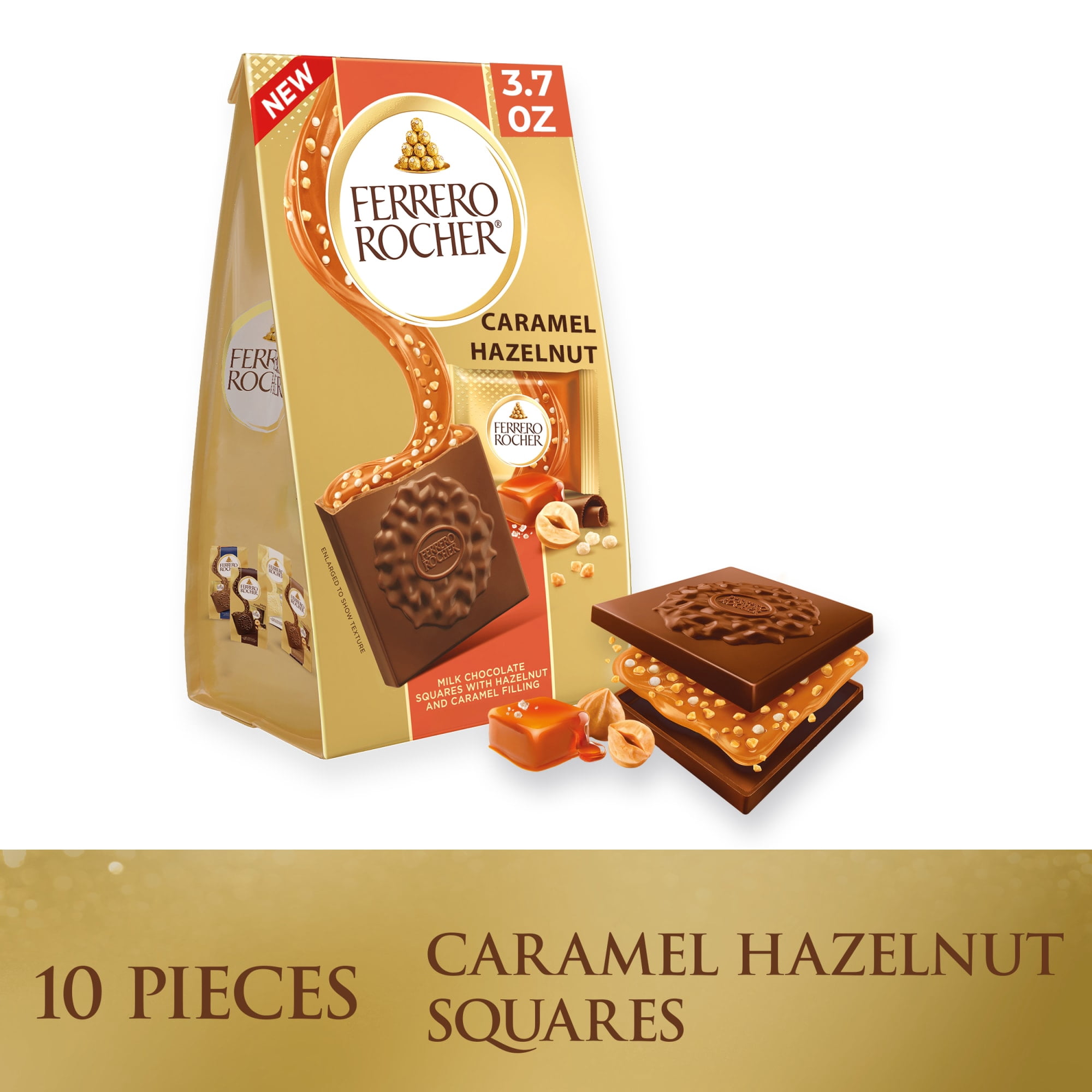 Ferrero Rocher Premium Caramel Hazelnut chocolate squares, Individually Wrapped Chocolates, Great for Sharing or Gifting, 3.7 oz
