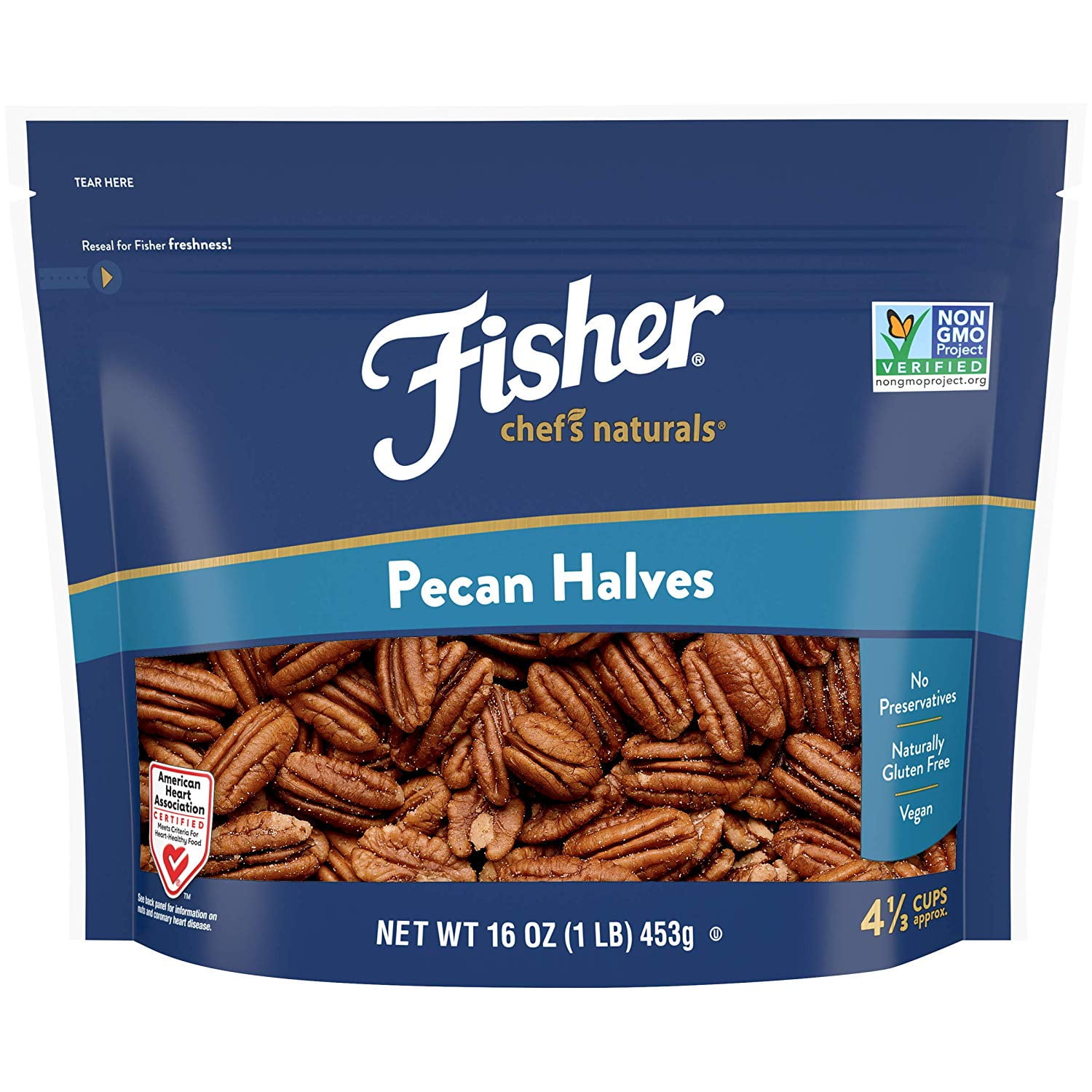 Fisher Chef's Naturals Gluten Free, No Preservatives, Non-GMO Pecan Halves, 16 oz Bag