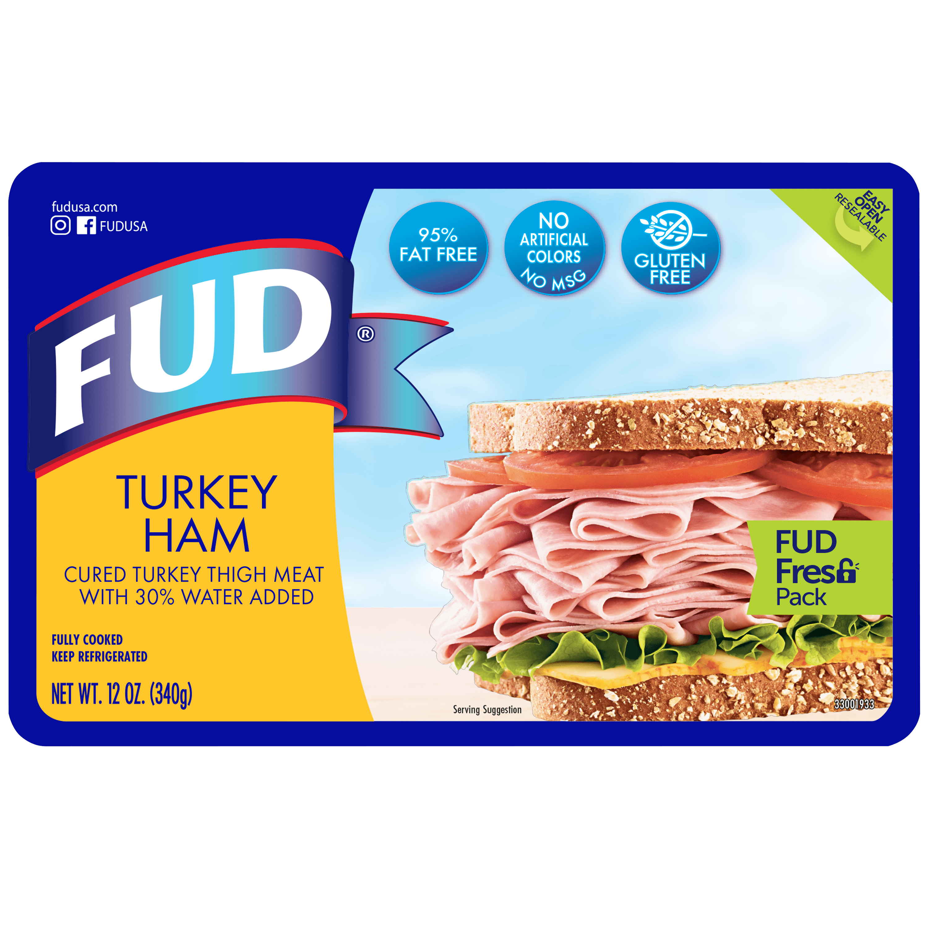 FUD Sliced Turkey Ham 12 oz. Resealable Pack, Refrigerated