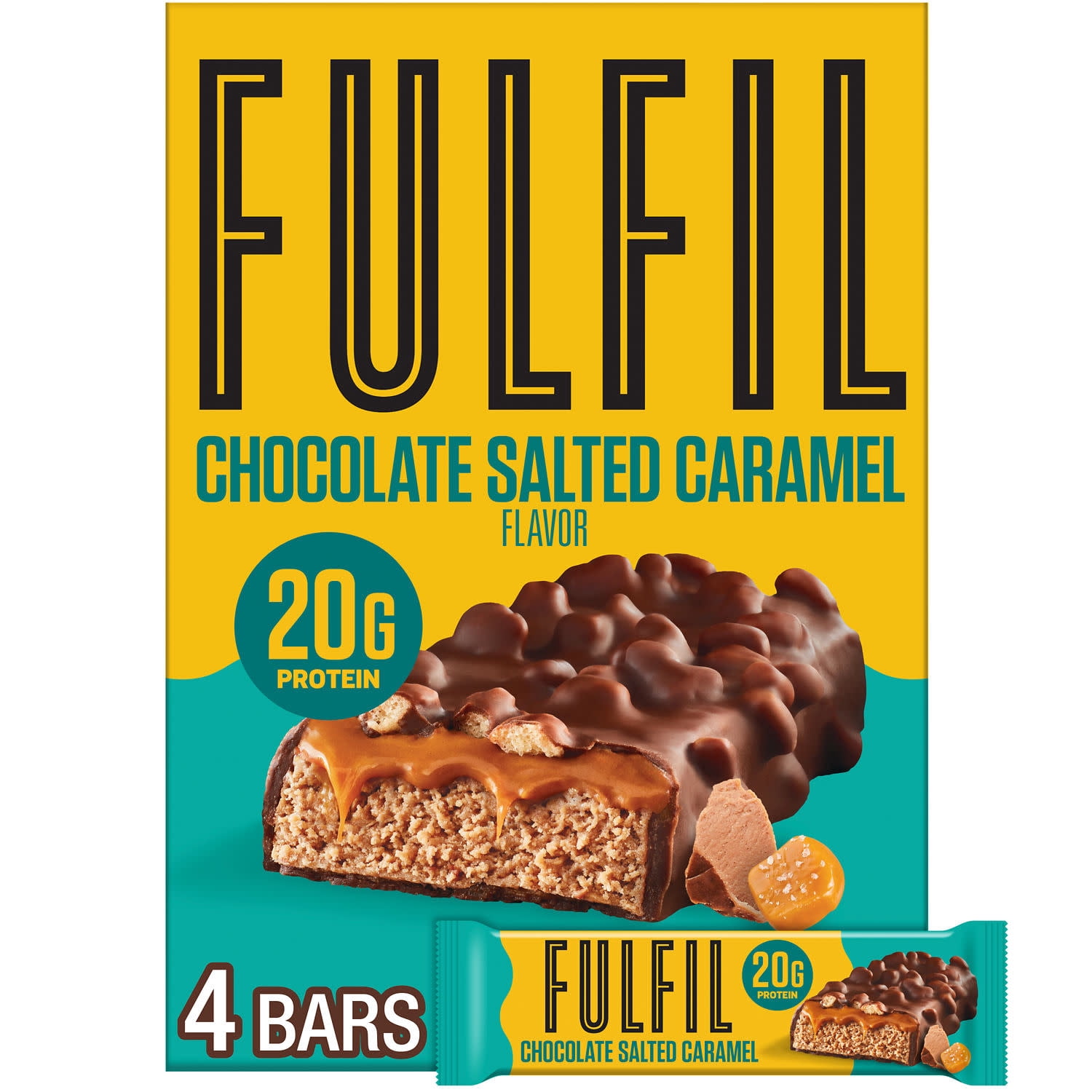 Fulfil Chocolate Salted Caramel Flavored With 20G Protein Bars, 1.94 Oz, 4 Count