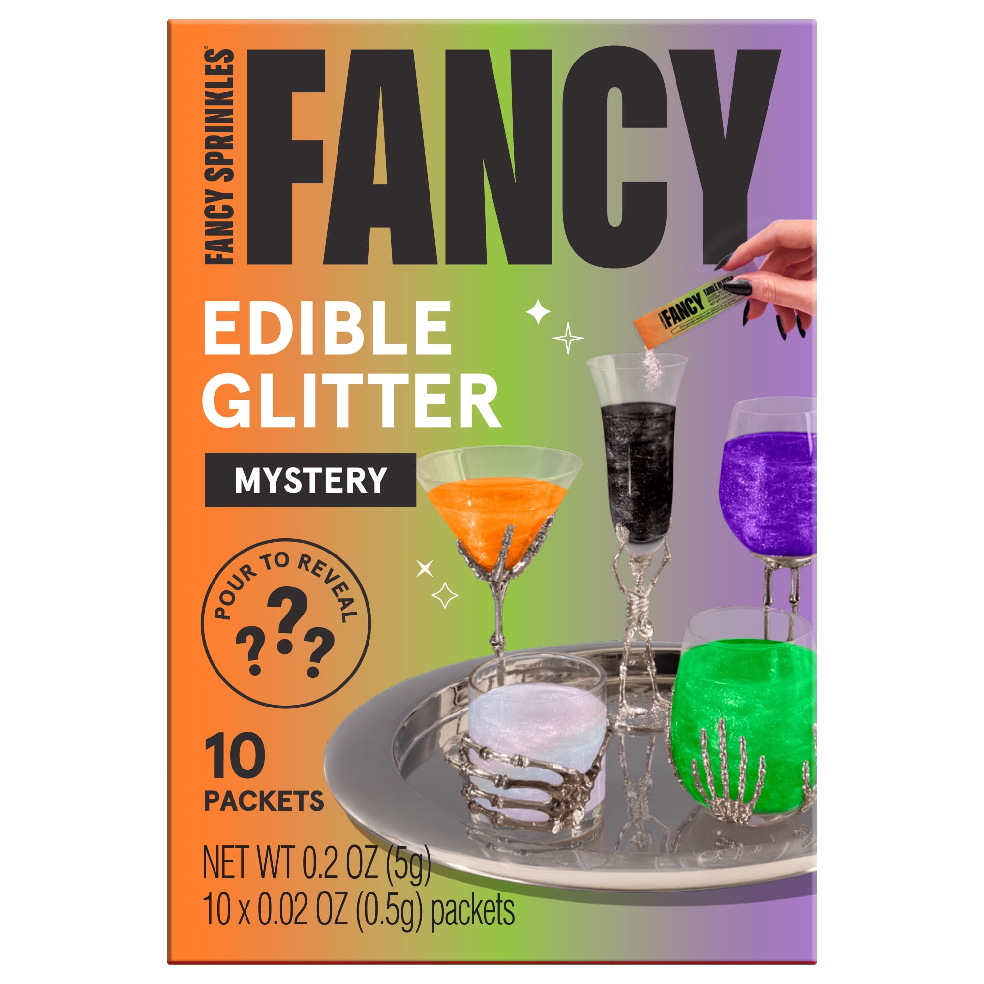 Fancy Sprinkles Mystery Halloween Edible Glitter Packets, Multi-Color, 10 Count, 0.2 oz