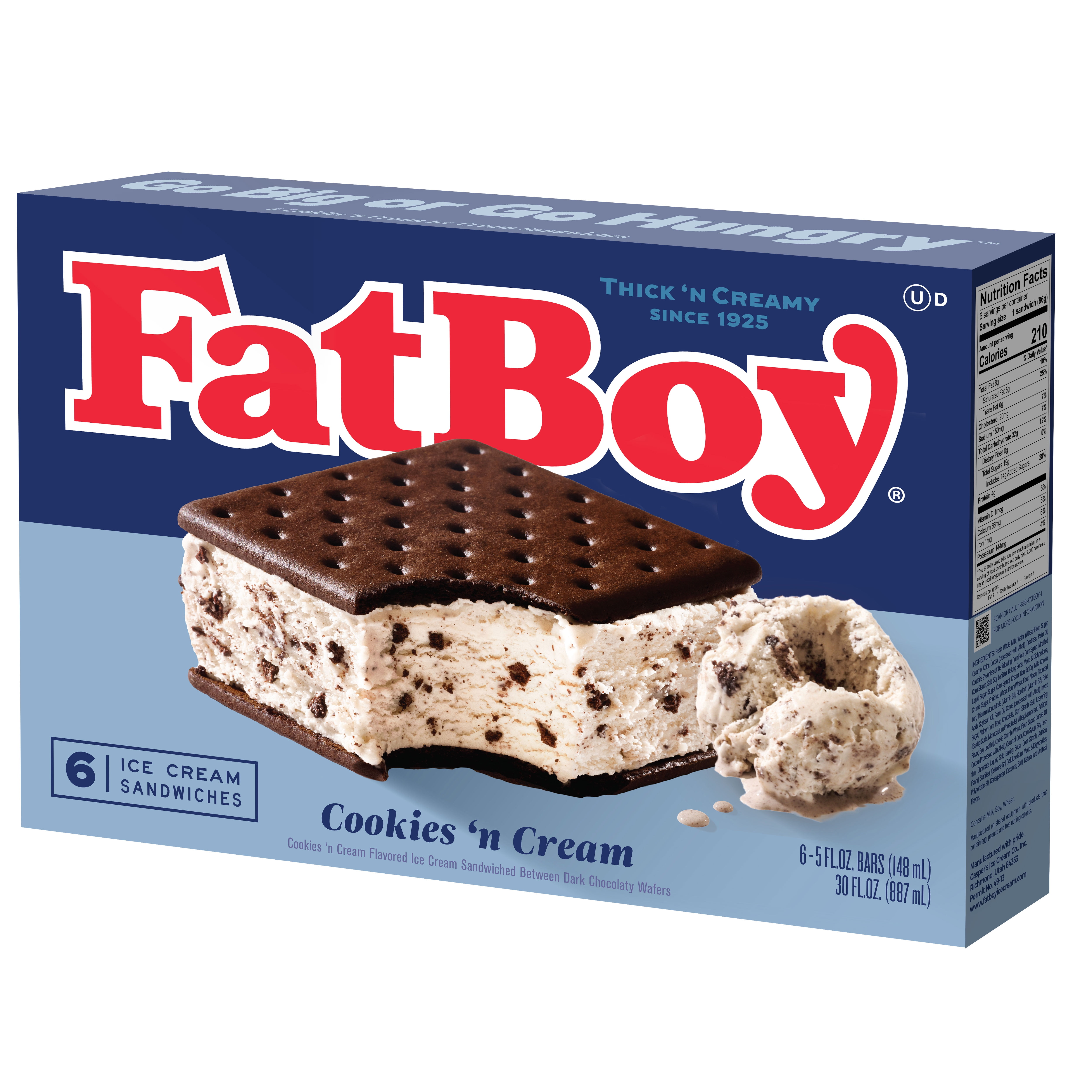FatBoy, Cookies 'N Cream Ice Cream Sandwiches, 30 fl oz Carton Box