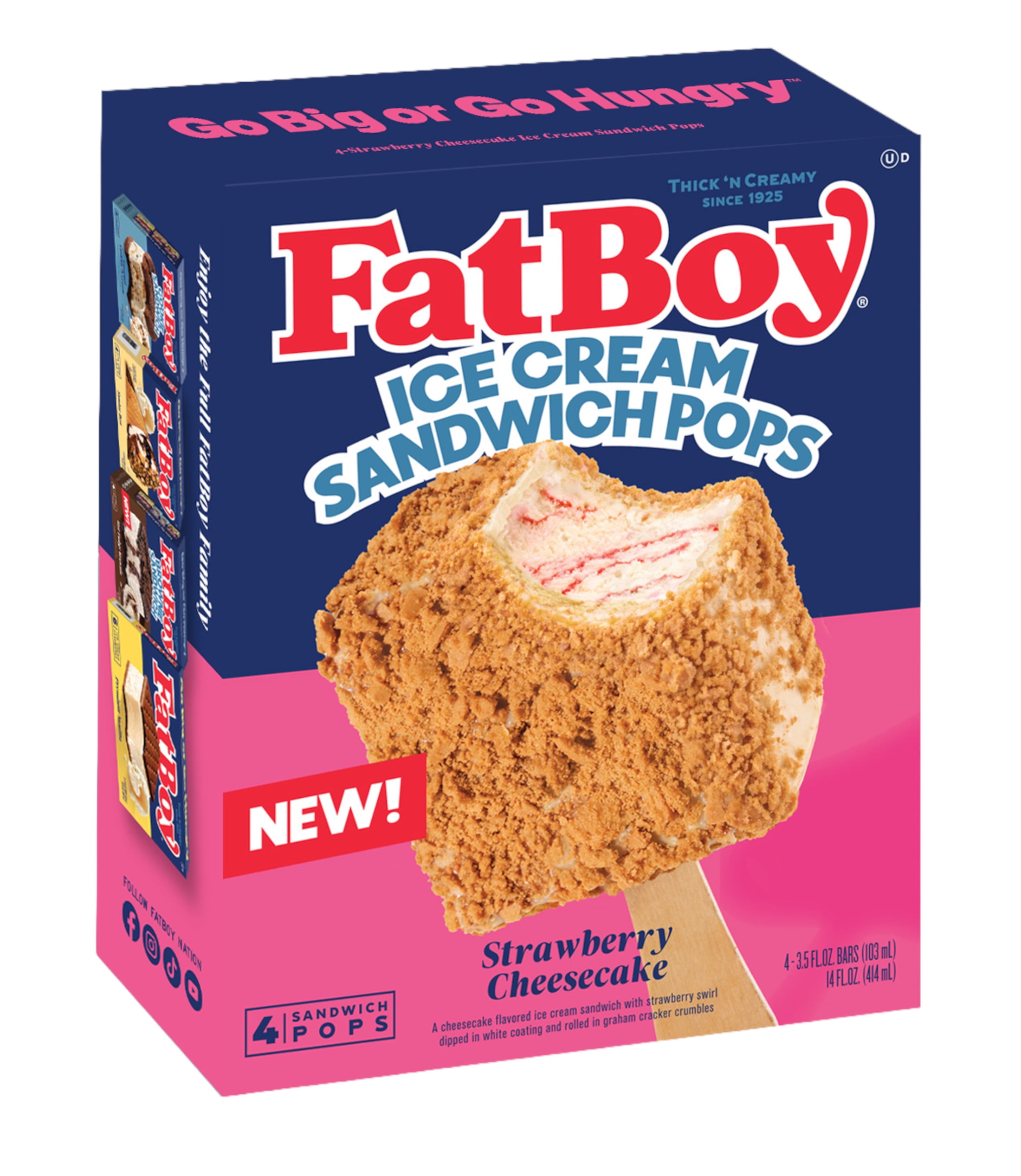 FatBoy Strawberry Cheesecake Ice Cream Sandwich Pops, 4 Count