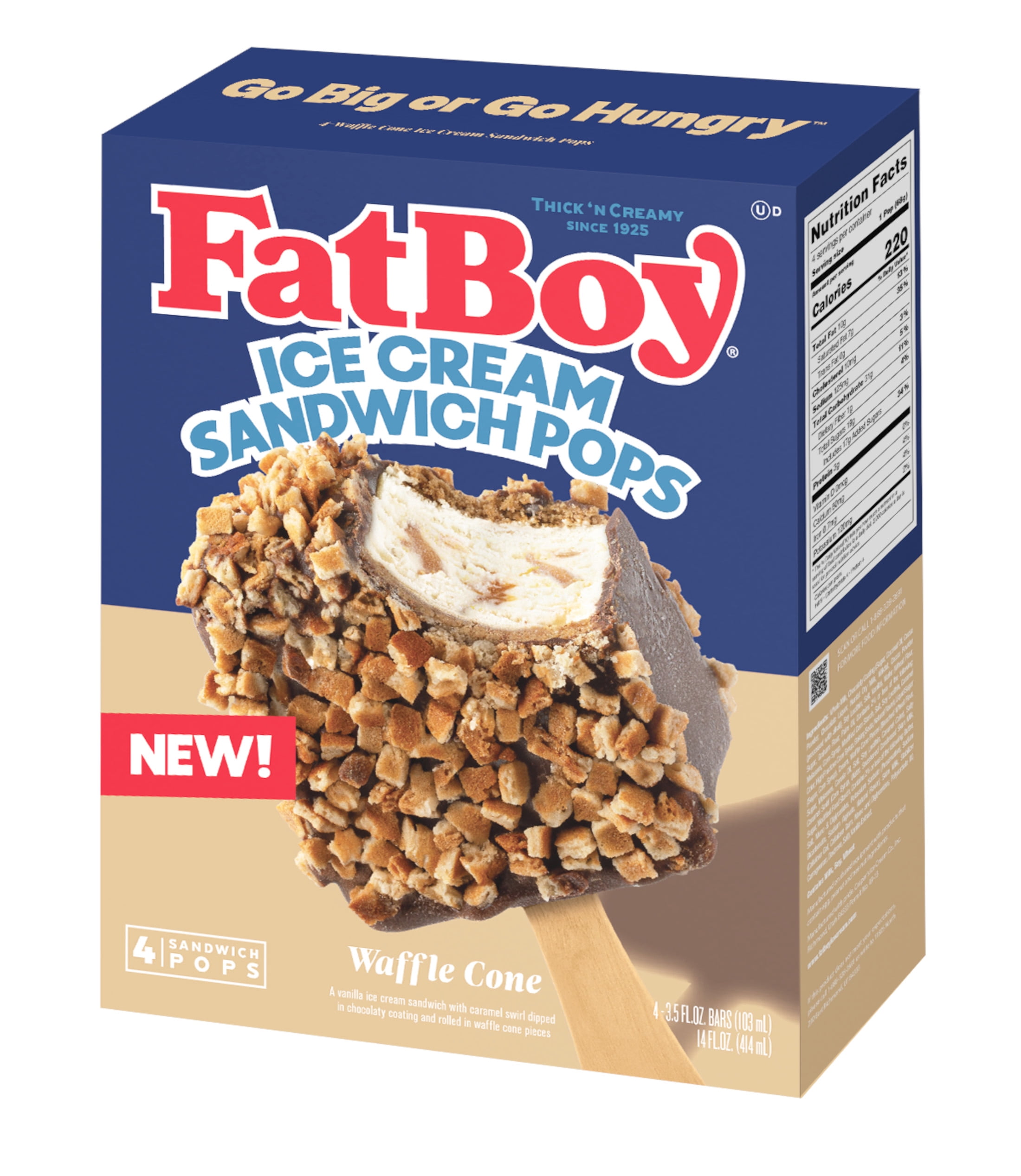 FatBoy Waffle Cone Ice Cream Sandwich Pops, 4 Count