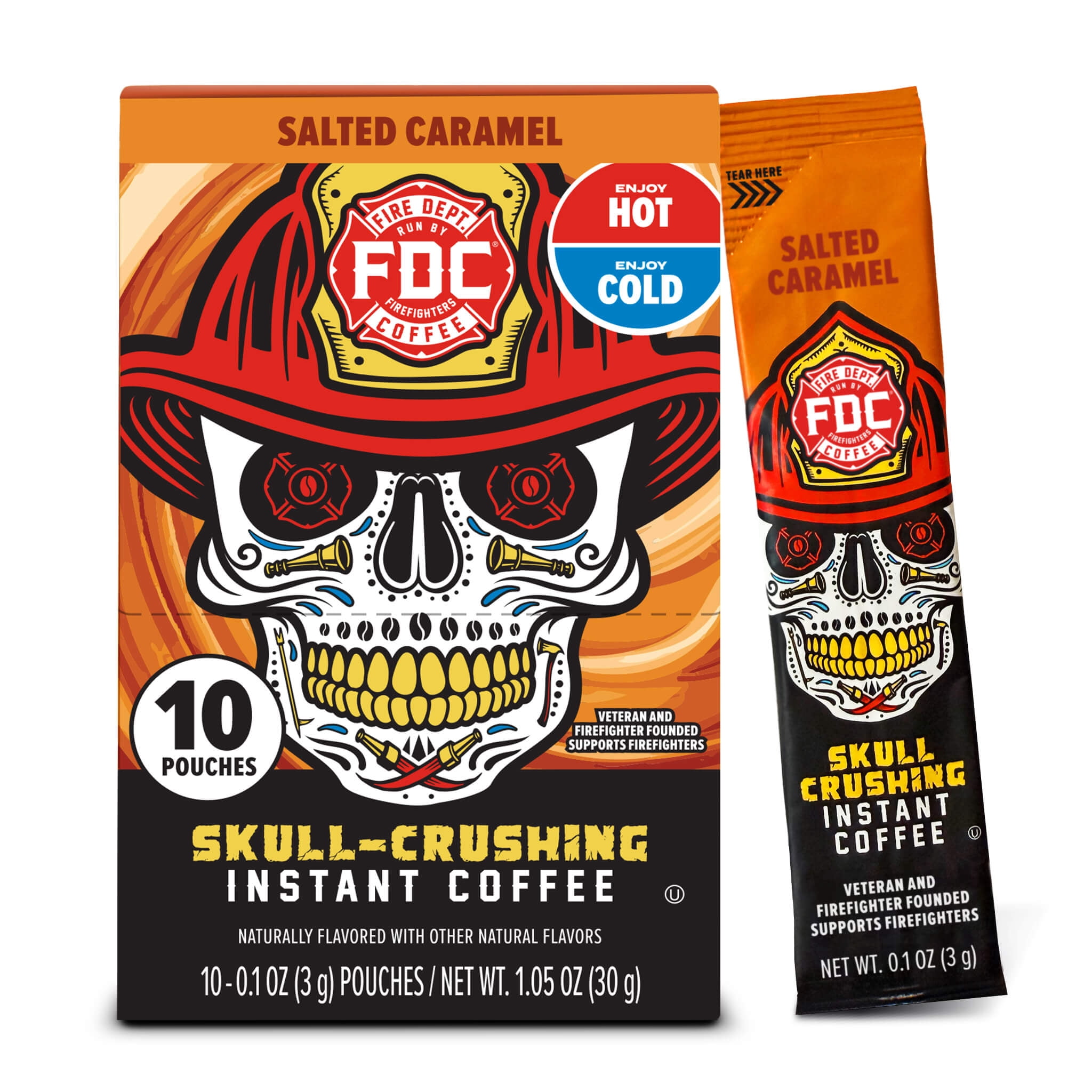 Fire Department Coffee Skull-Crushing Instant Coffee Salted Caramel Pack of 10