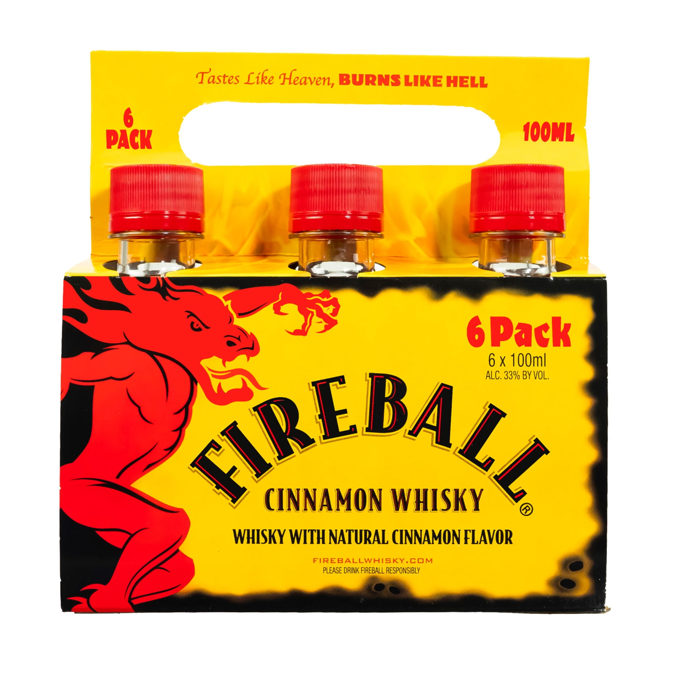 Fireball Cinnamon Whiskey, 100ml Bottles, 6 Count, 33% Alcohol